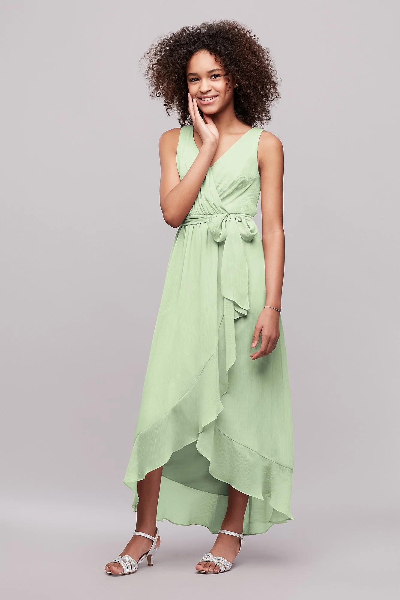 Ruffled Chiffon Faux-Wrap Junior Bridesmaid Dress - Image 49