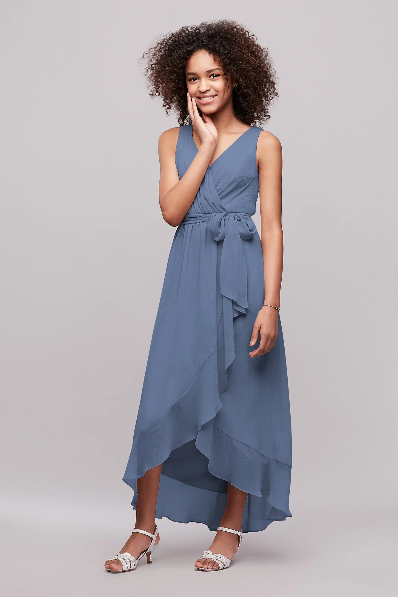 Ruffled Chiffon Faux-Wrap Junior Bridesmaid Dress - Image 5