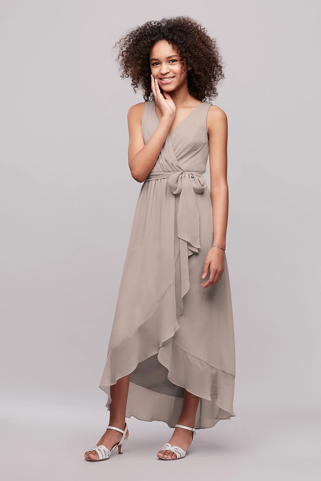 Ruffled Chiffon Faux-Wrap Junior Bridesmaid Dress - Image 50