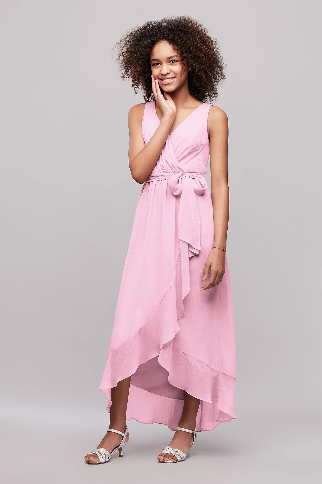 Ruffled Chiffon Faux-Wrap Junior Bridesmaid Dress - Image 6
