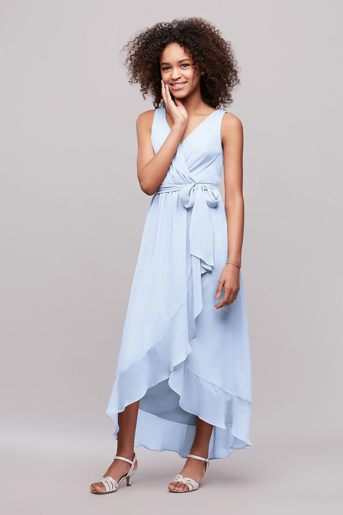 Ruffled Chiffon Faux-Wrap Junior Bridesmaid Dress - Image 7