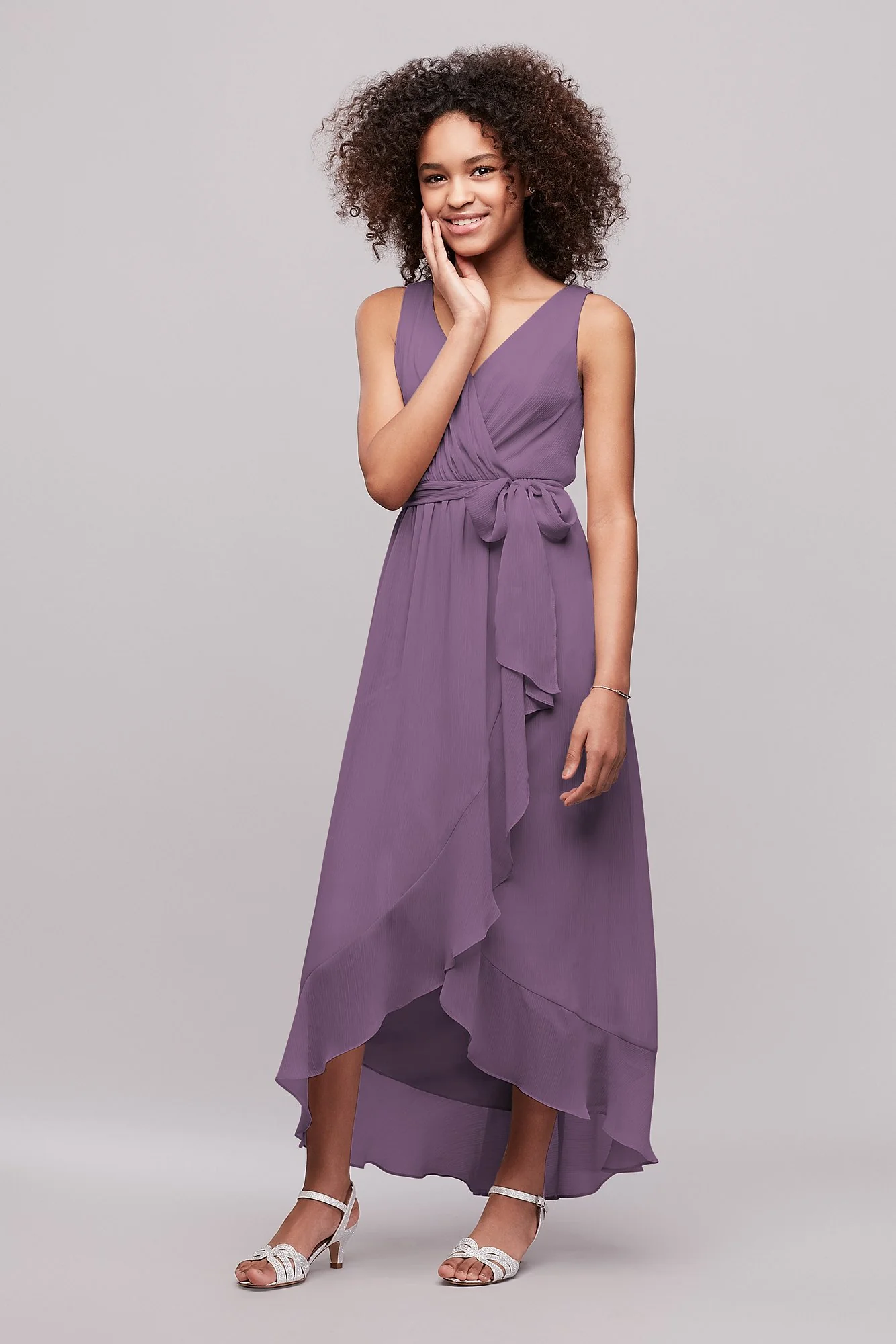 Ruffled Chiffon Faux-Wrap Junior Bridesmaid Dress - Image 8