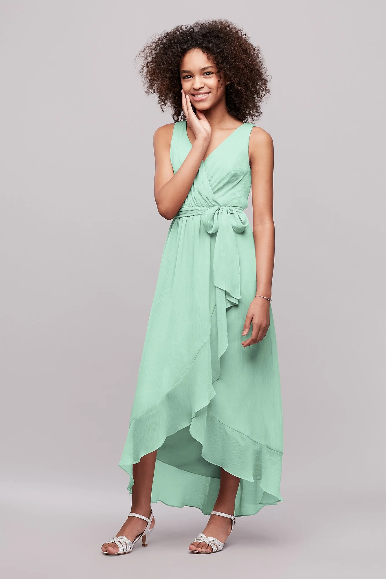 Ruffled Chiffon Faux-Wrap Junior Bridesmaid Dress - Image 9