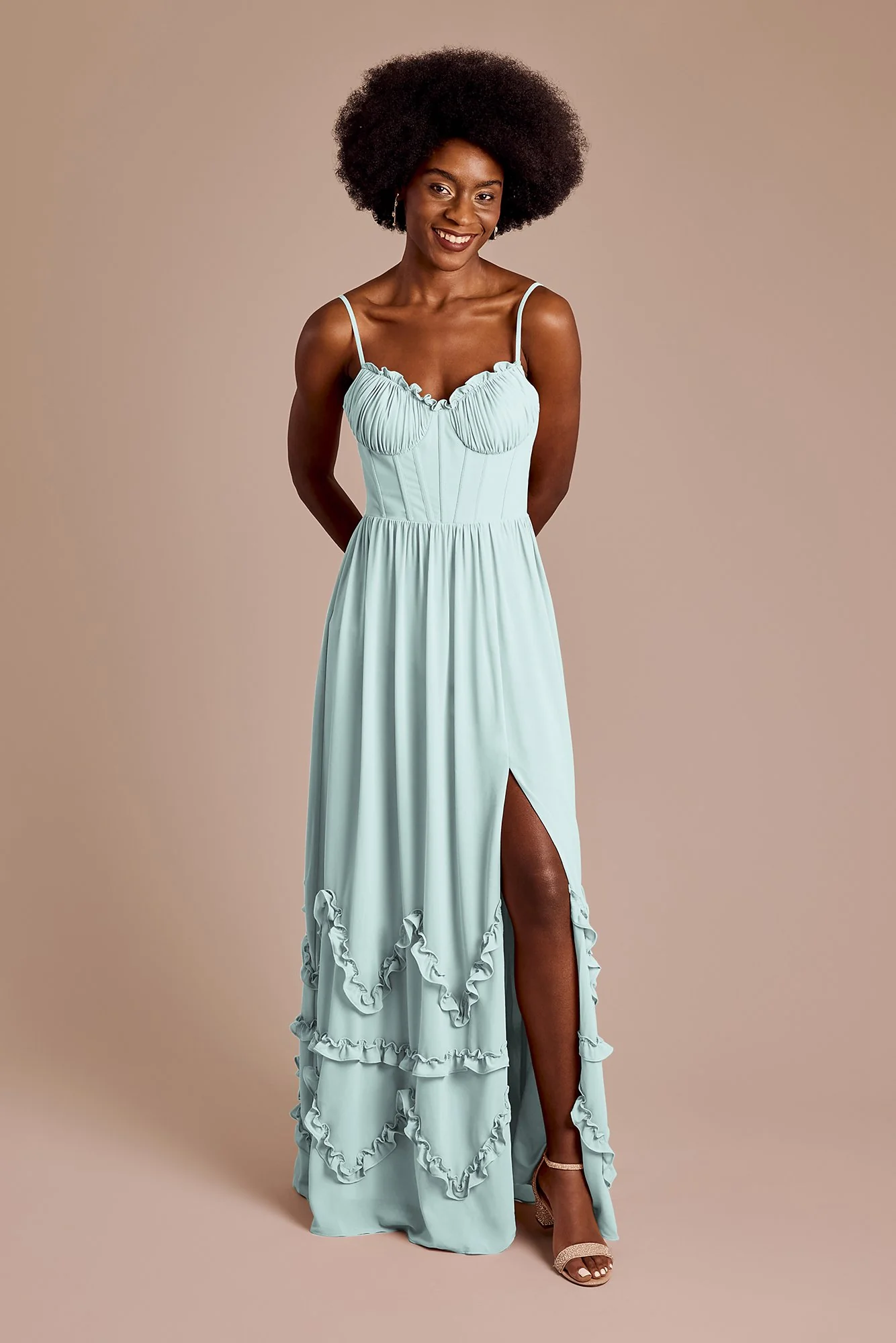 Ruffled Chiffon Spaghetti Strap Dress - Image 14