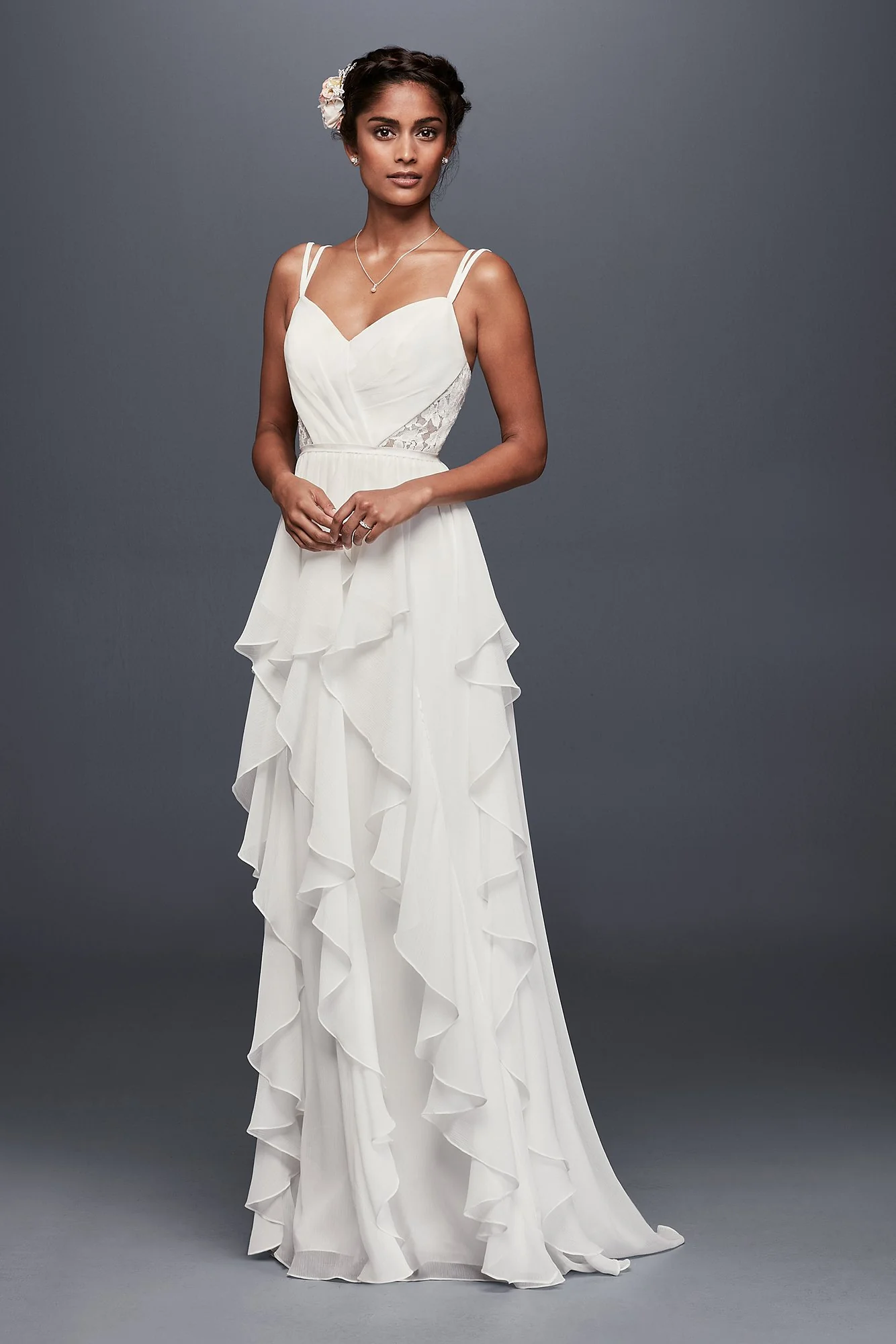 Ruffled Chiffon Wedding Dress with Lace Back - Image 2