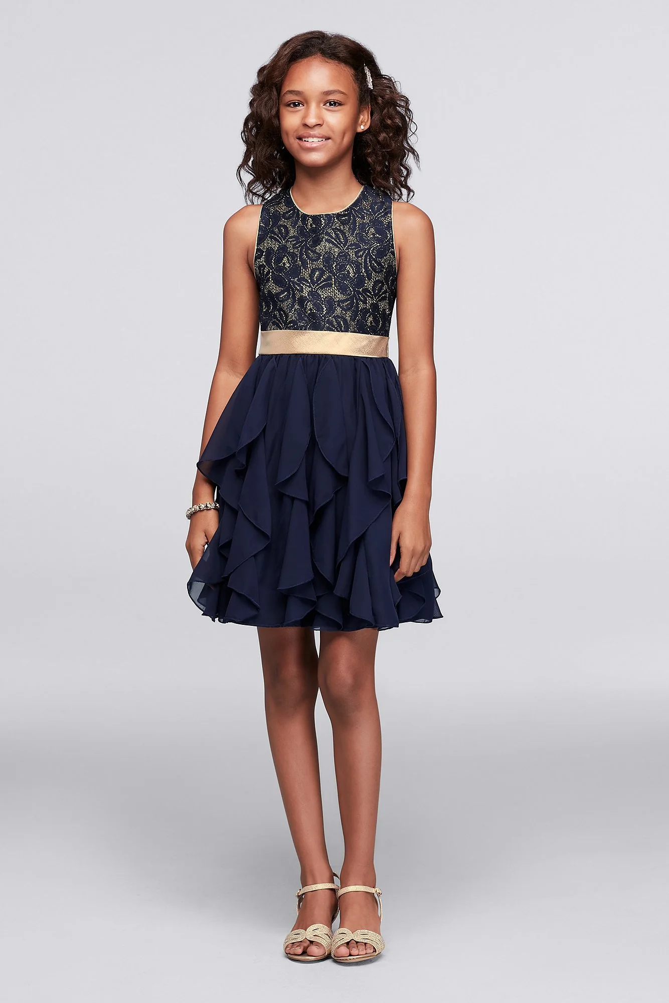 Ruffled Dress with Lace Bodice