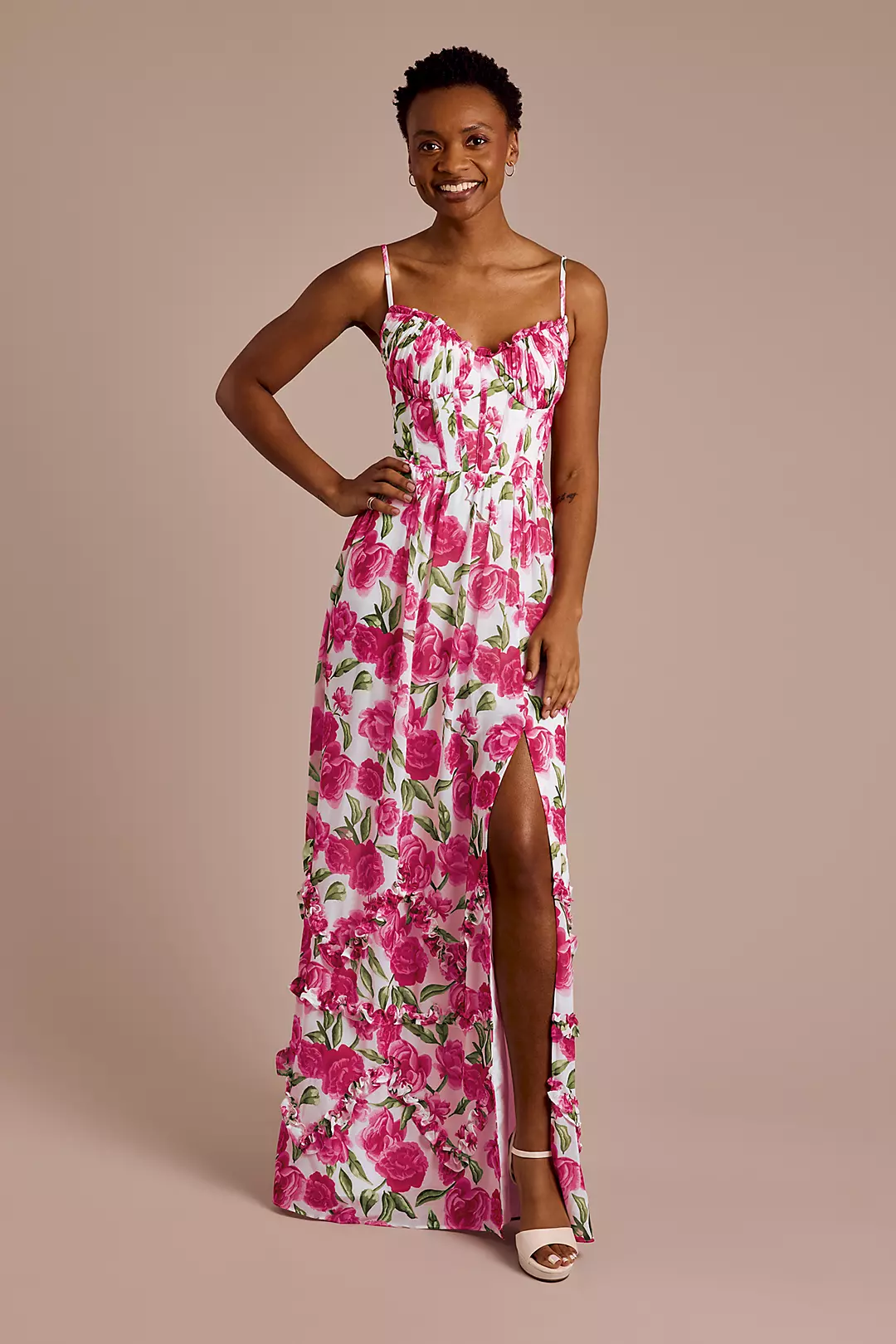 Ruffled Floral Chiffon Spaghetti Strap Dress - Image 22
