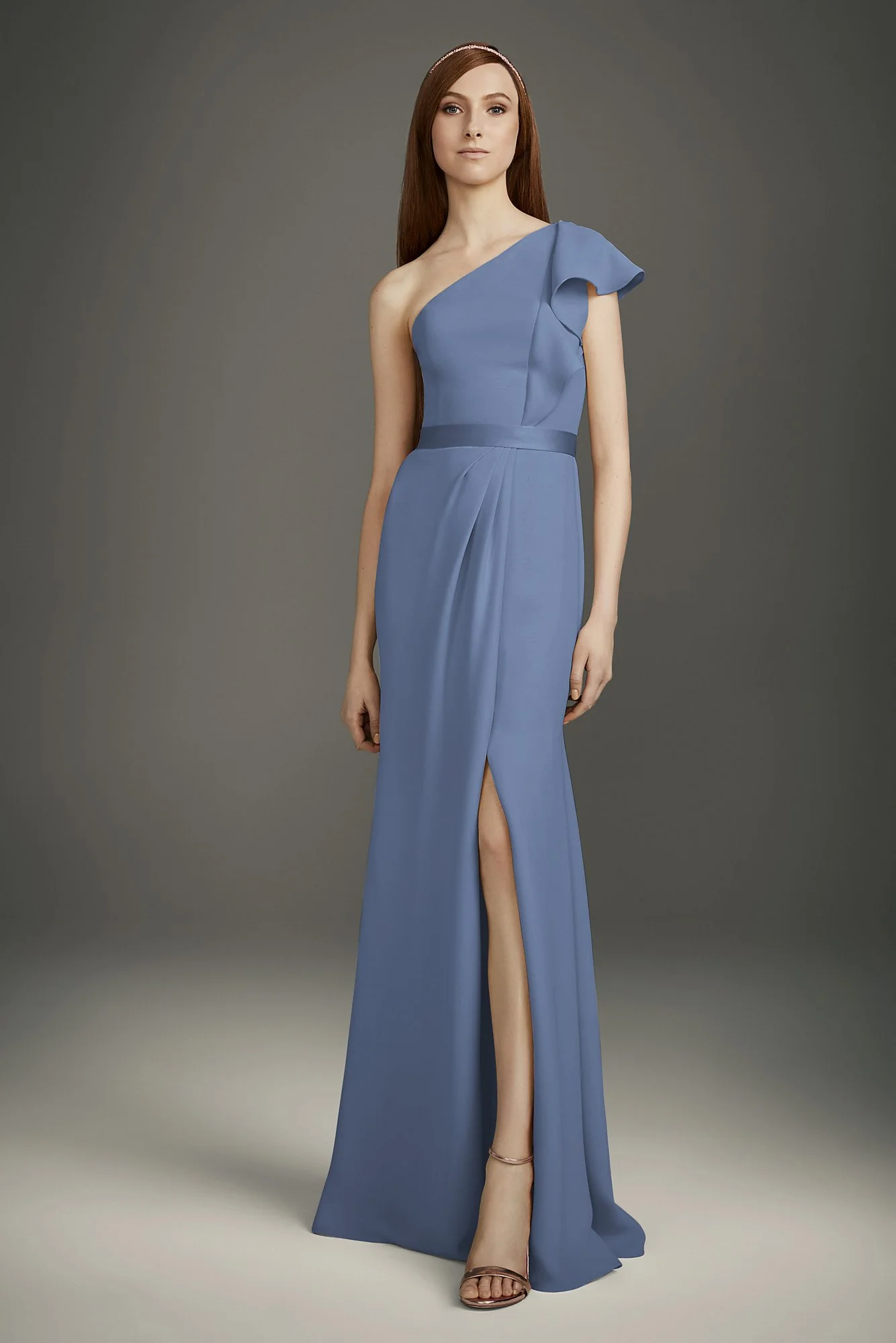 Ruffled One-Shoulder Double Cloth Bridesmaid Dress - Image 11