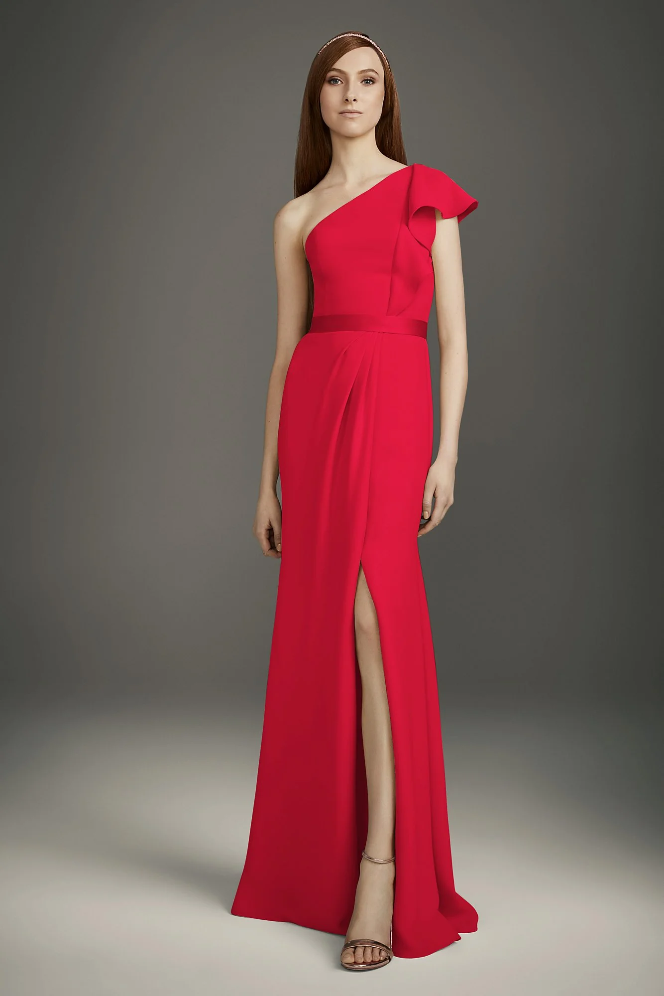 Ruffled One-Shoulder Double Cloth Bridesmaid Dress - Image 12