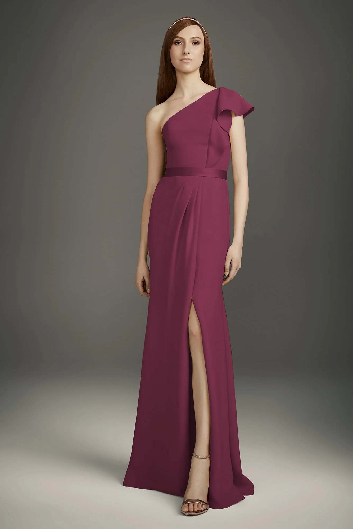 Ruffled One-Shoulder Double Cloth Bridesmaid Dress - Image 14