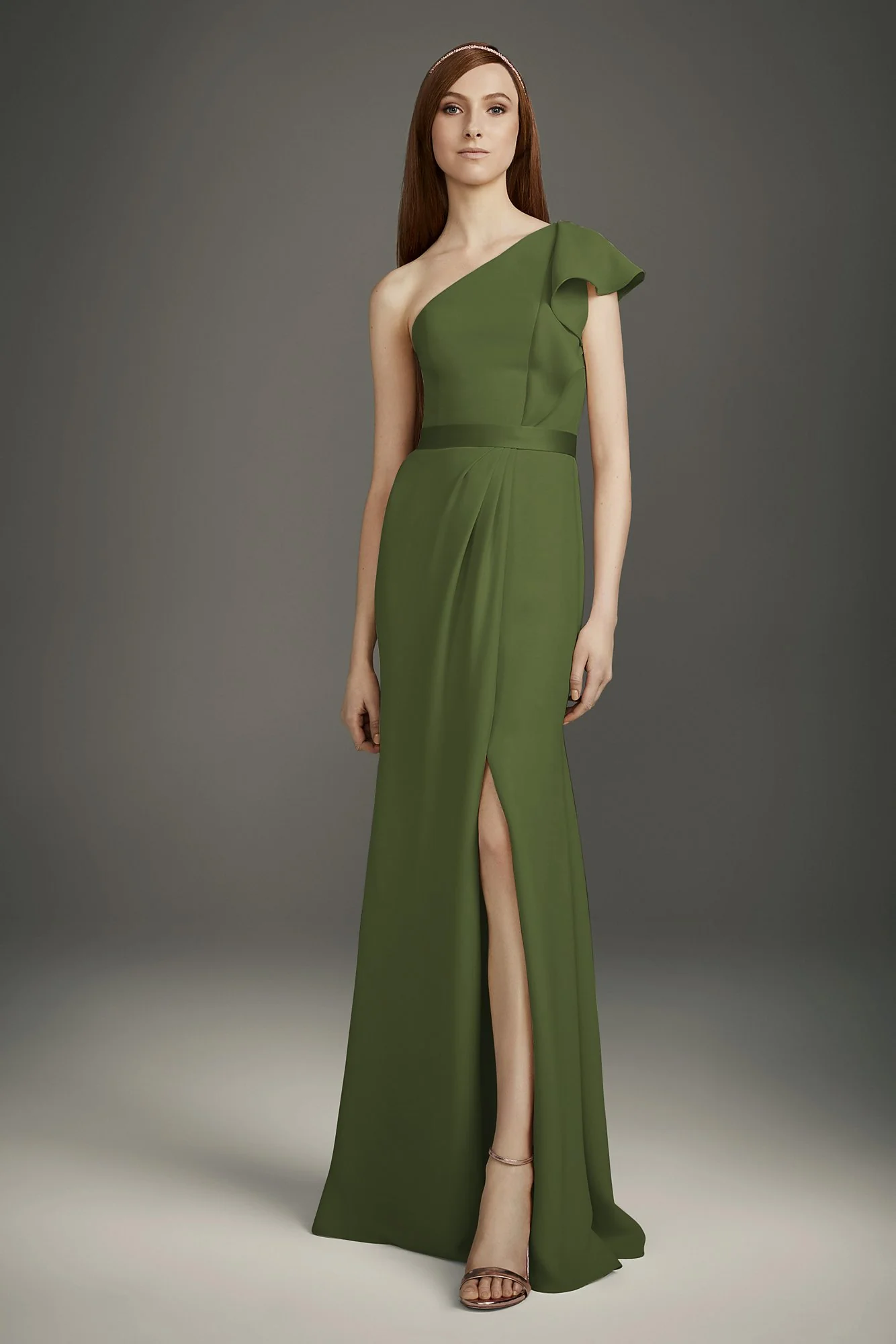 Ruffled One-Shoulder Double Cloth Bridesmaid Dress - Image 15