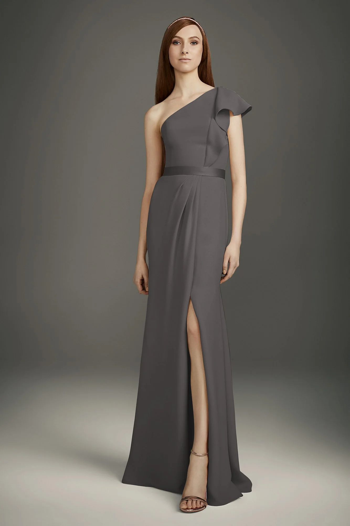 Ruffled One-Shoulder Double Cloth Bridesmaid Dress - Image 17