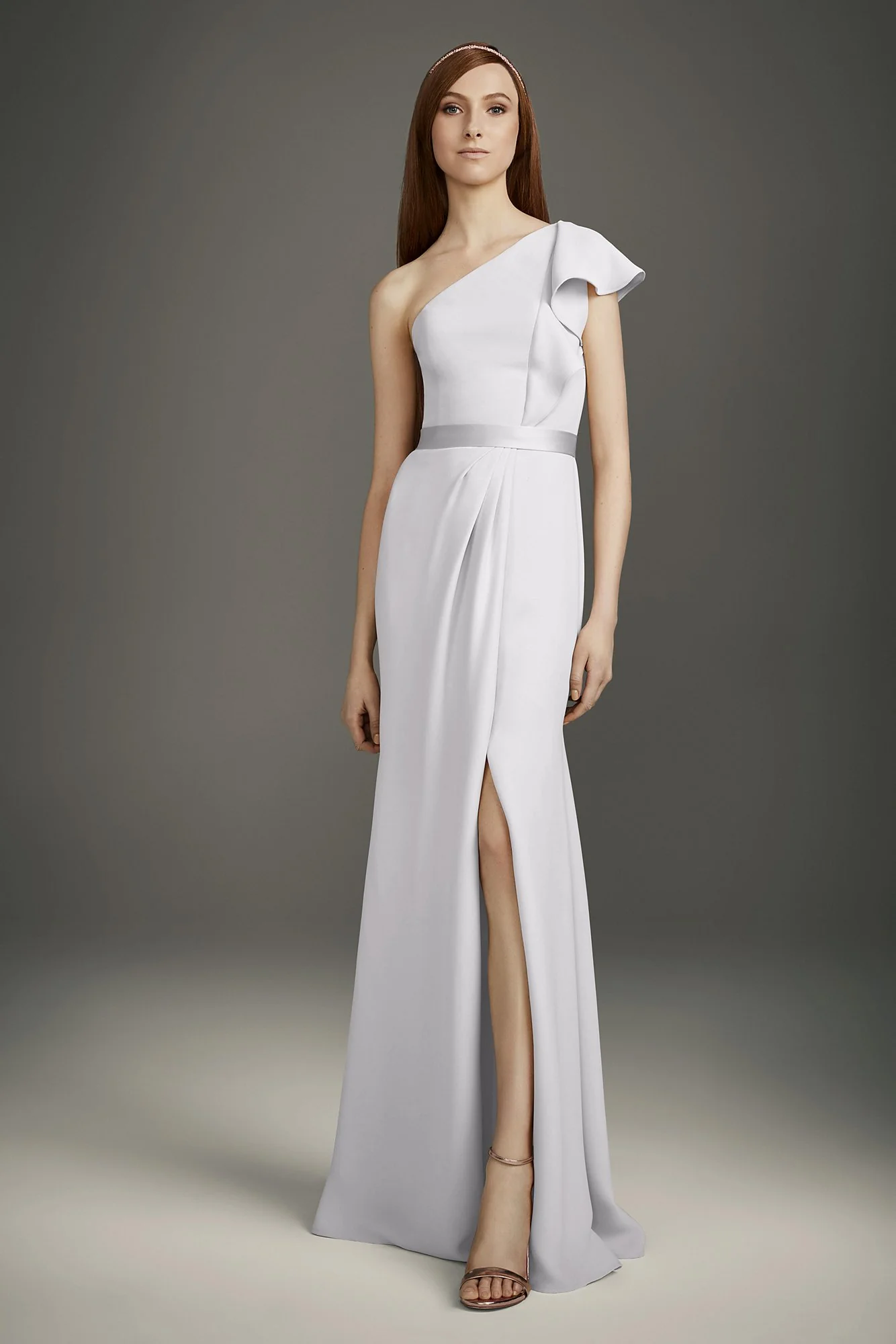 Ruffled One-Shoulder Double Cloth Bridesmaid Dress - Image 18