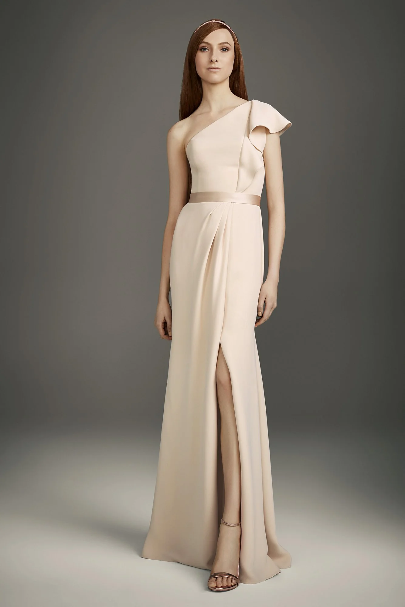 Ruffled One-Shoulder Double Cloth Bridesmaid Dress - Image 4