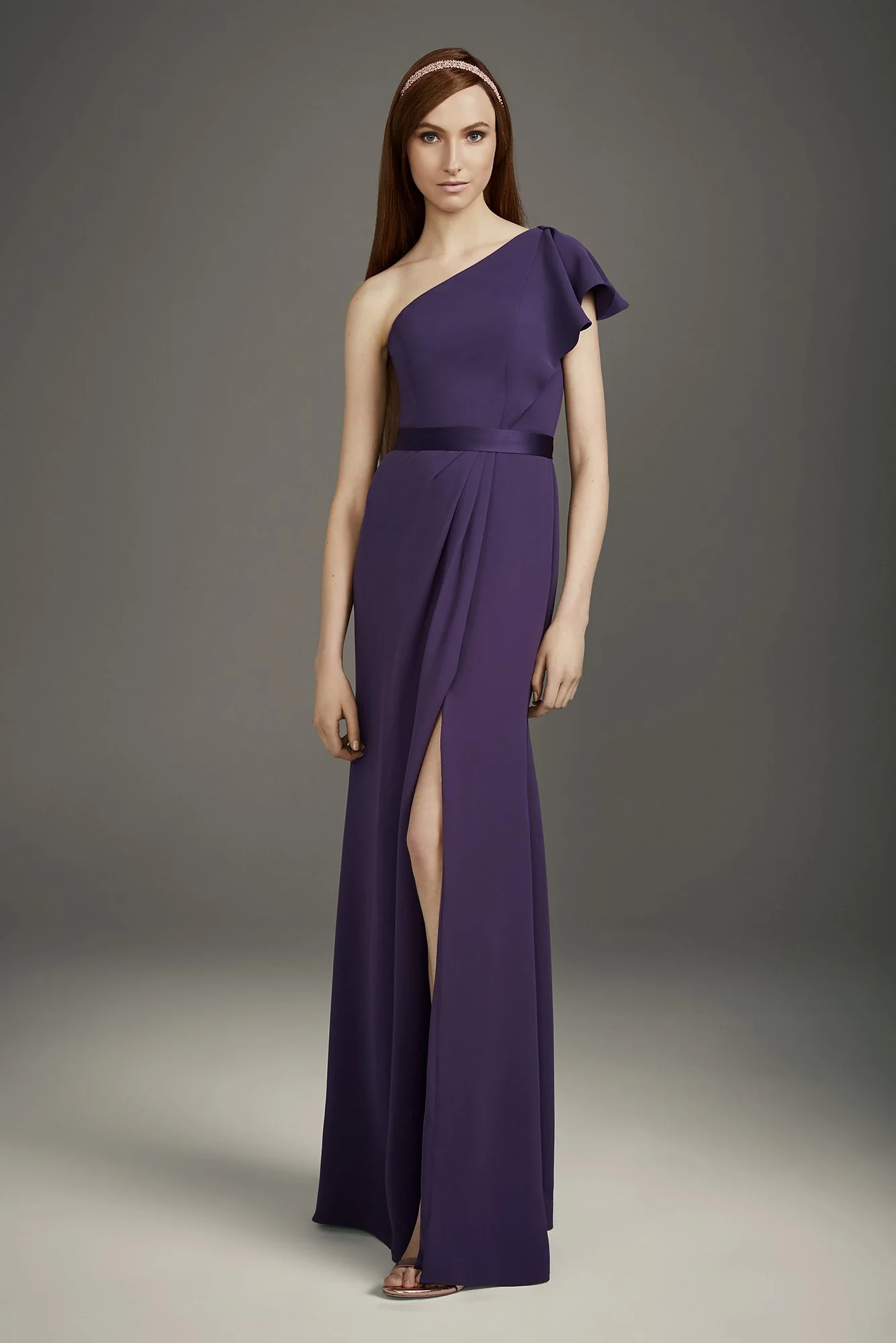 Ruffled One-Shoulder Double Cloth Bridesmaid Dress - Image 5