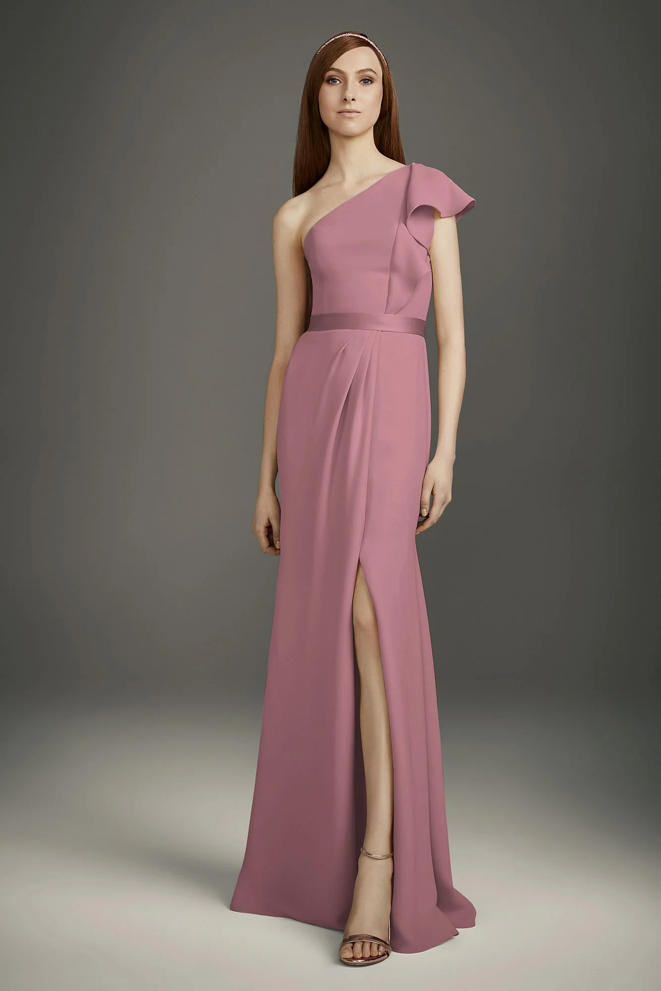 Ruffled One-Shoulder Double Cloth Bridesmaid Dress - Image 7