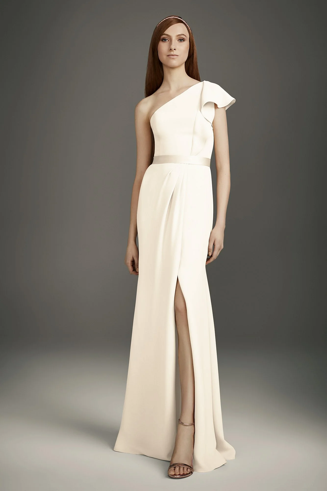 Ruffled One-Shoulder Double Cloth Bridesmaid Dress - Image 9