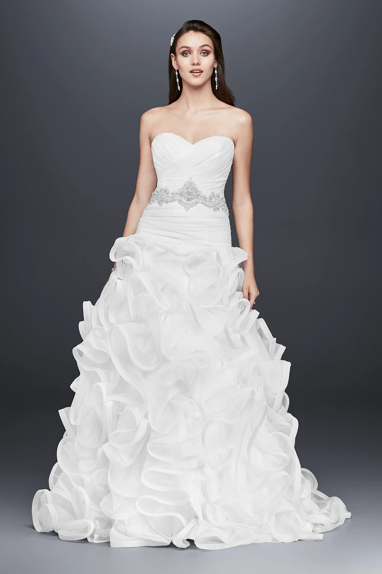 Ruffled Skirt Wedding Gown with Embellished Waist - Image 8