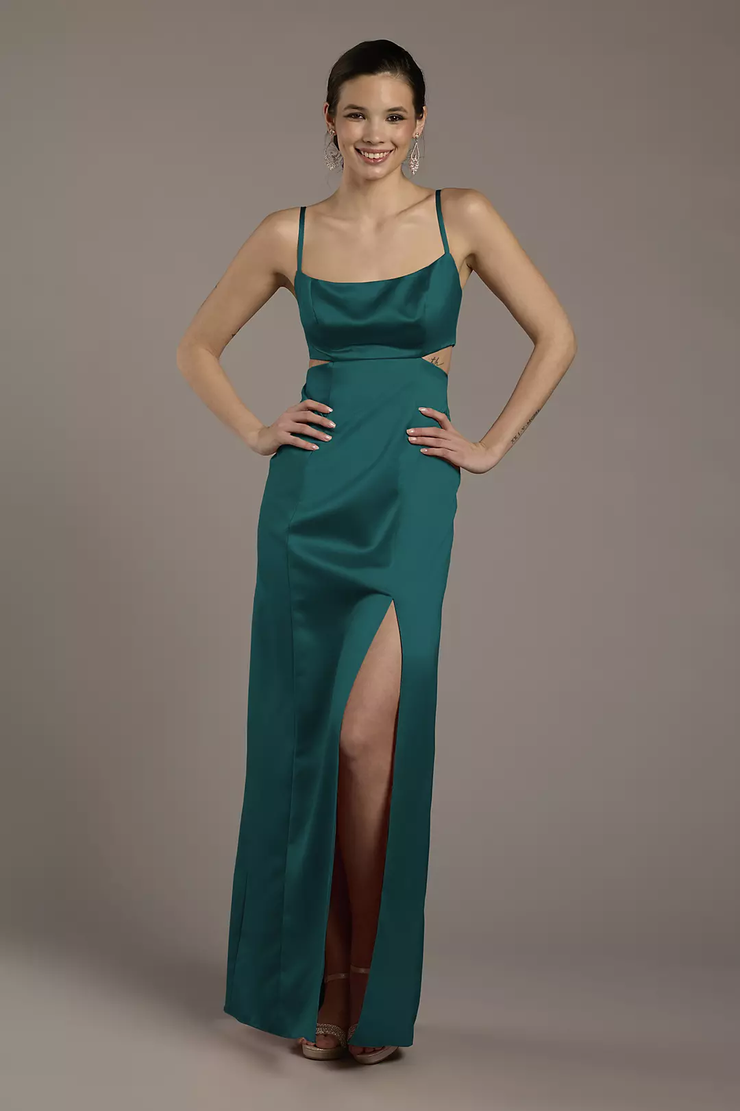 Satin A-Line Dress with Cutouts - Image 15