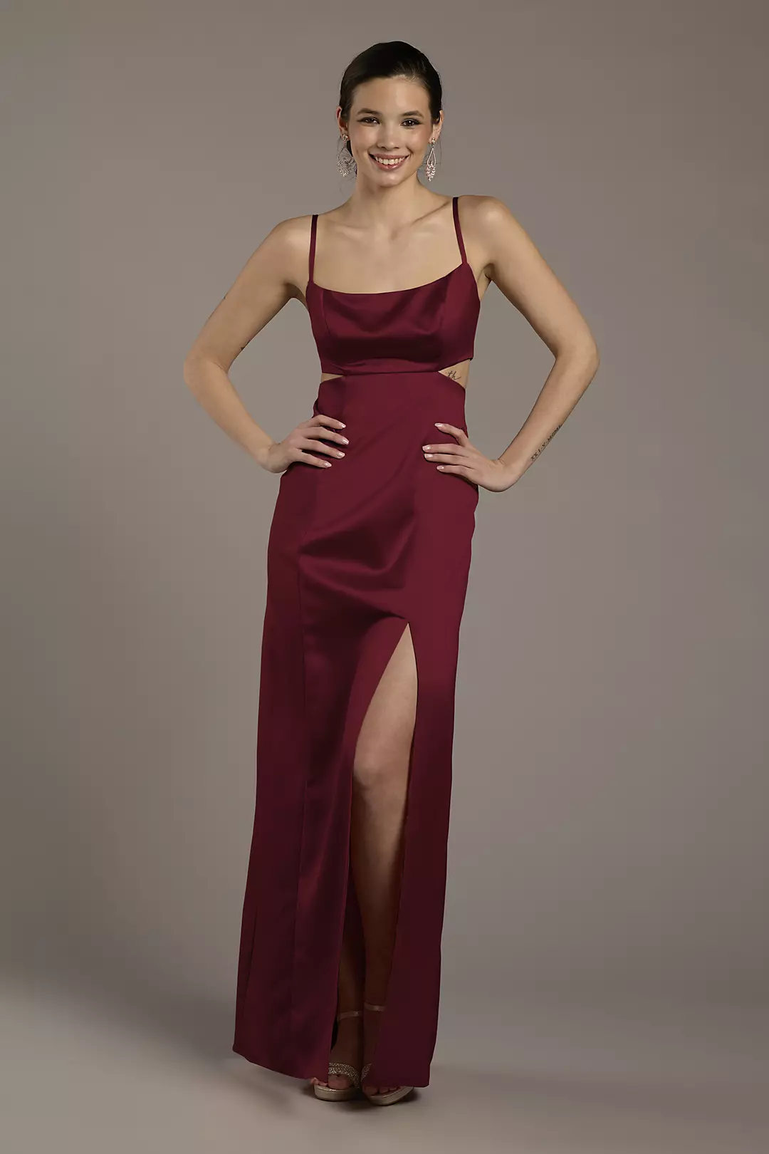 Satin A-Line Dress with Cutouts - Image 19