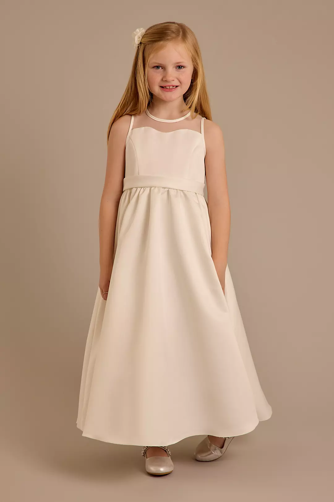 Satin A-Line Dress with Illusion Neckline - Image 10