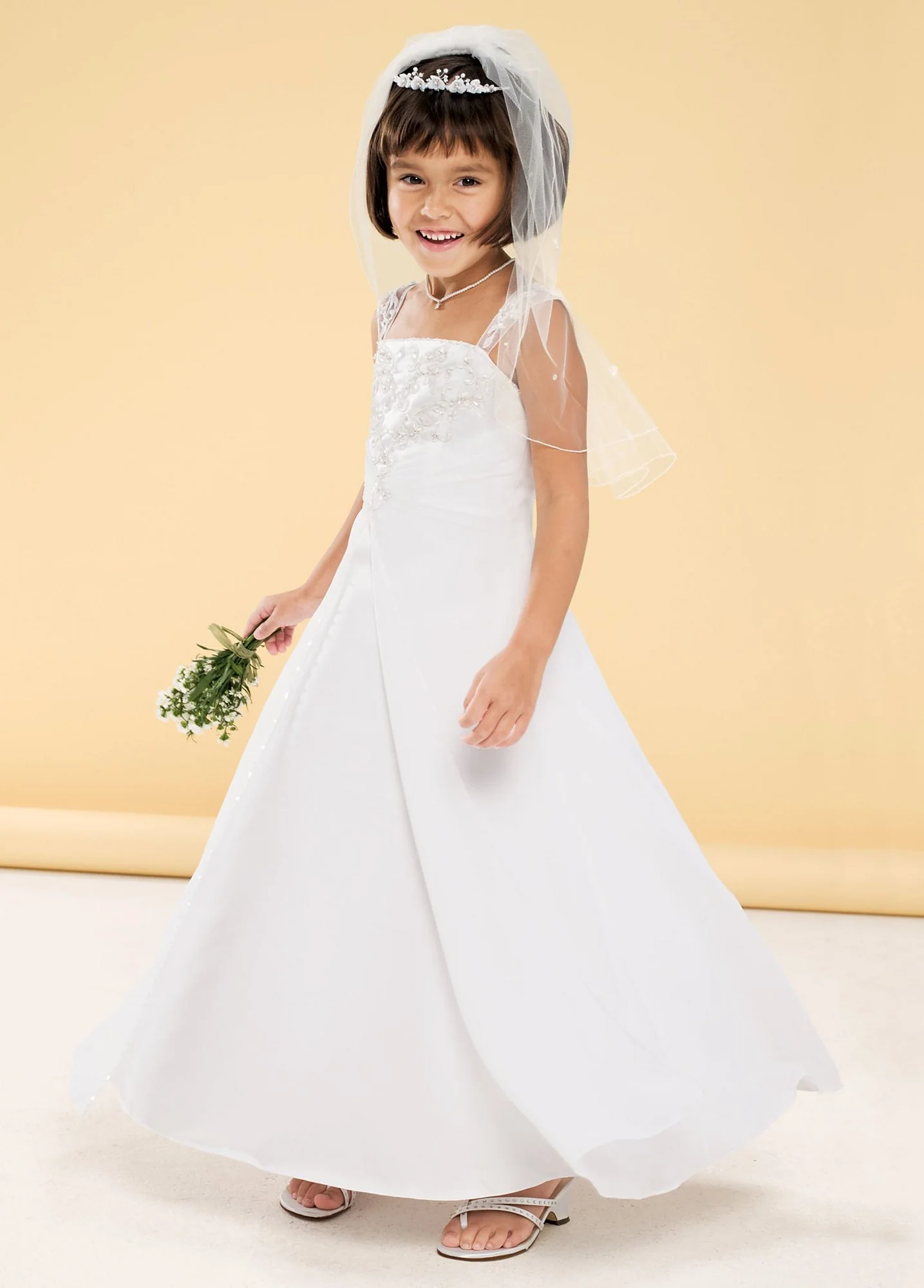 Satin A-line Gown with Beaded Metallic Embroidery - Image 2