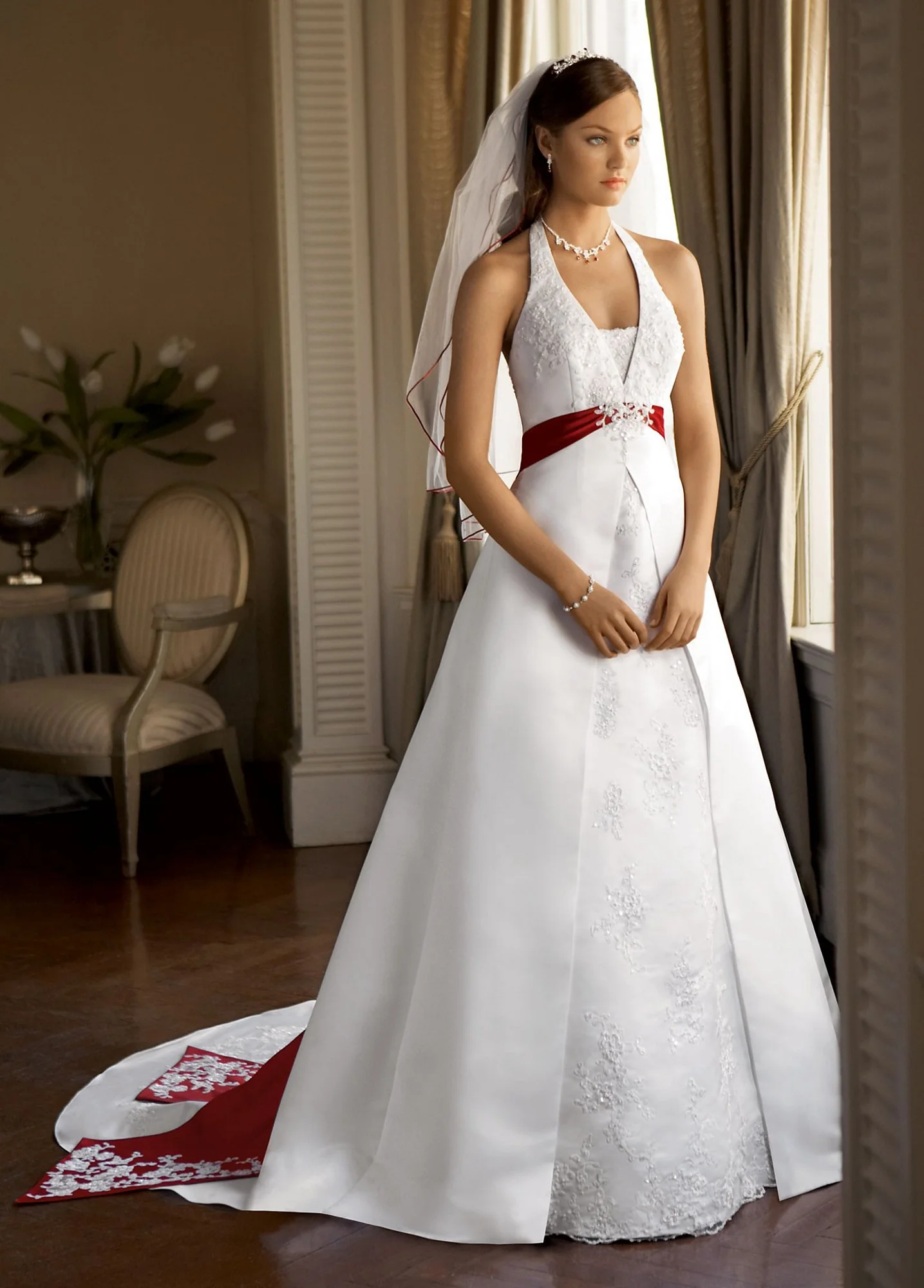 Satin A-line Halter with Split Front