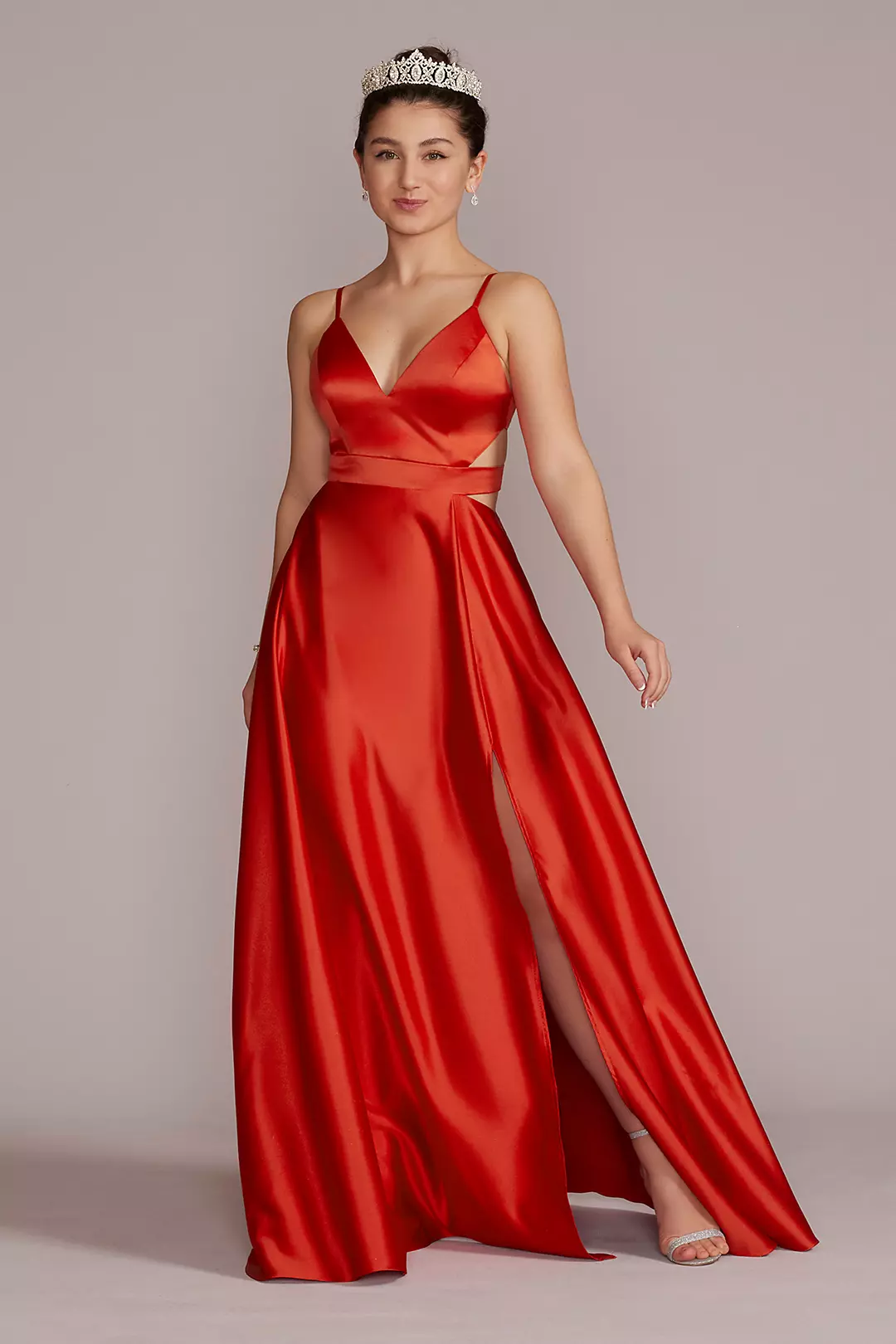 Satin A-Line Prom Dress with Cutouts - Image 11