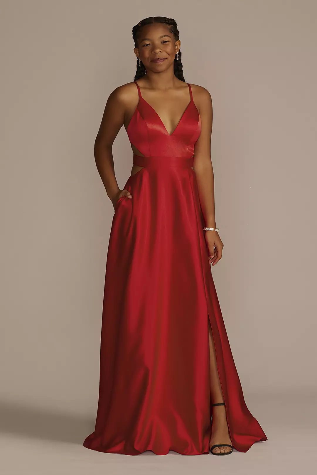 Satin A-Line Prom Dress with Cutouts - Image 6
