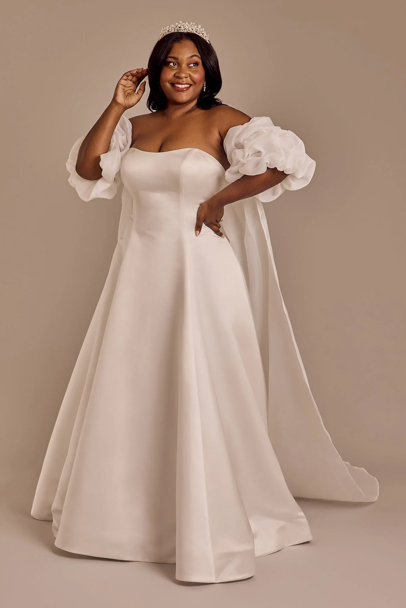 Satin A-Line Wedding Dress with Removable Cape - Image 2