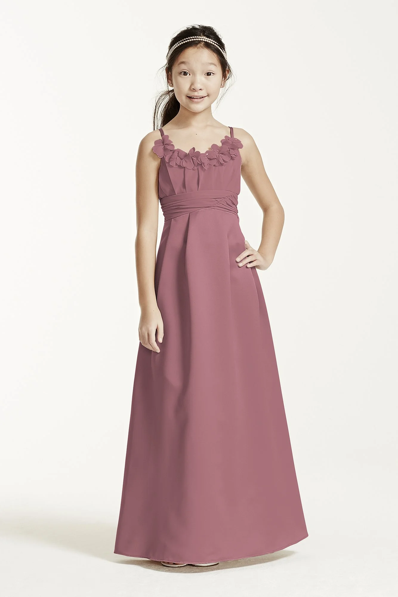 Satin and Chiffon Ball Gown with Ruched Waist - Image 13