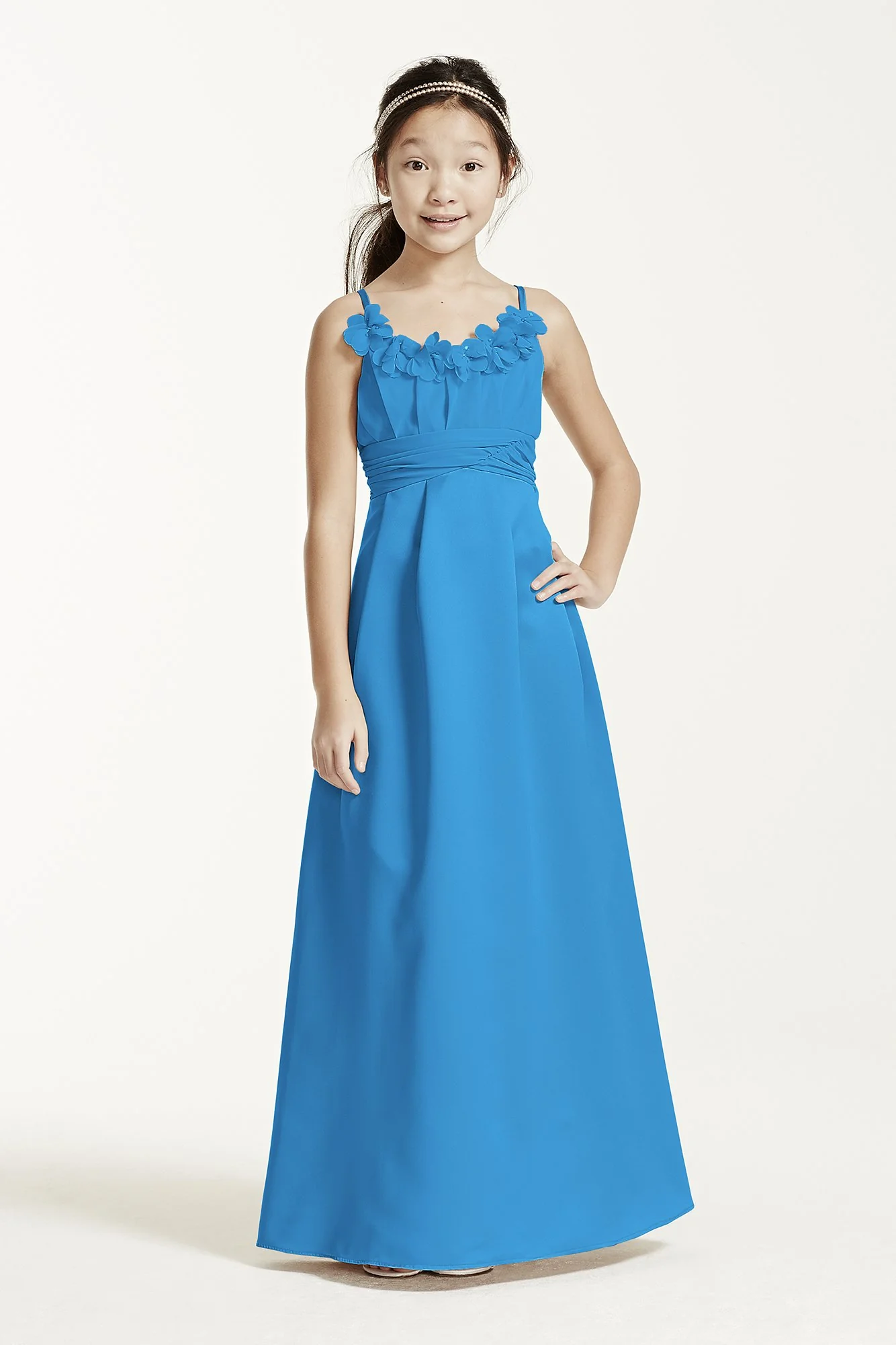 Satin and Chiffon Ball Gown with Ruched Waist - Image 16