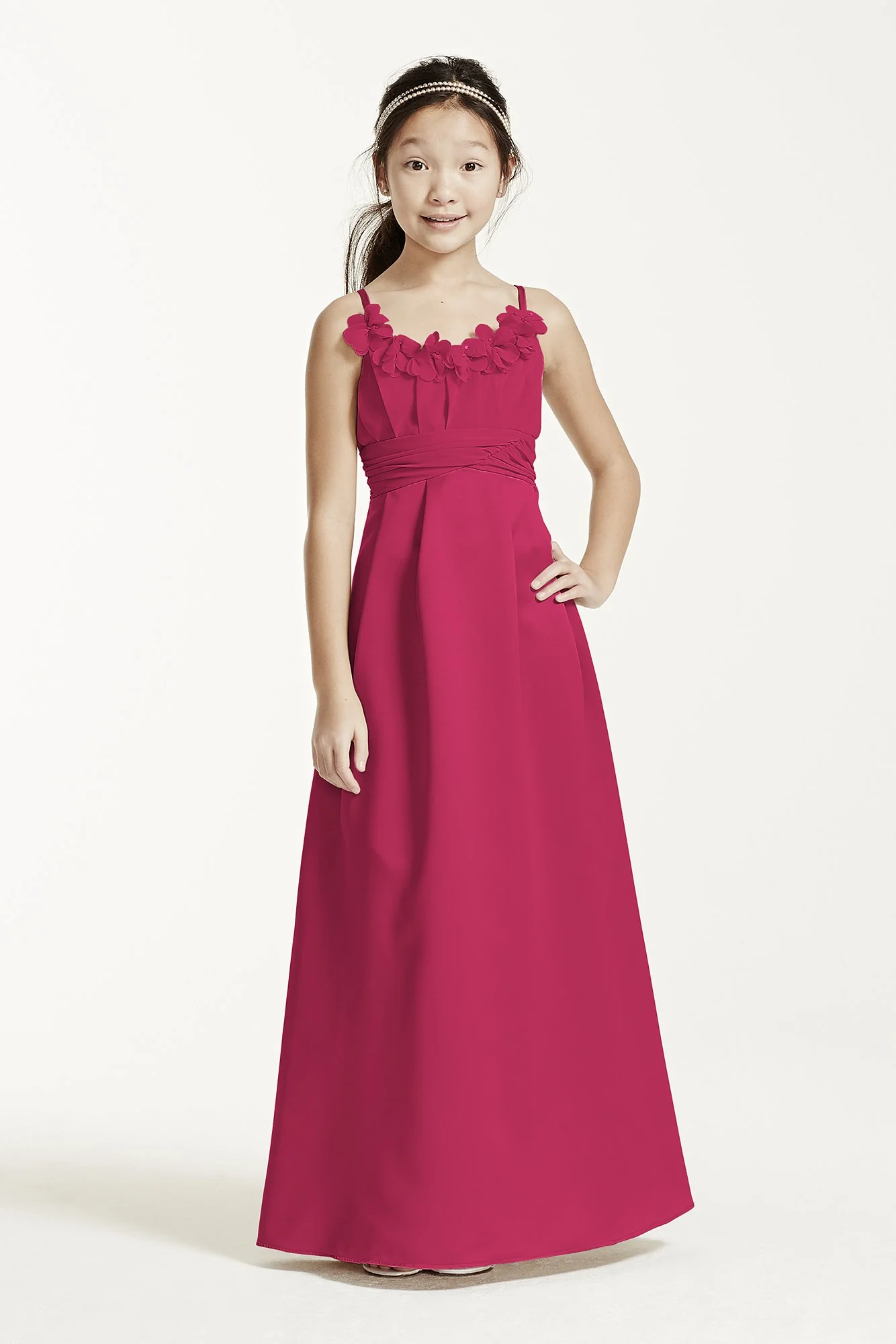 Satin and Chiffon Ball Gown with Ruched Waist - Image 2