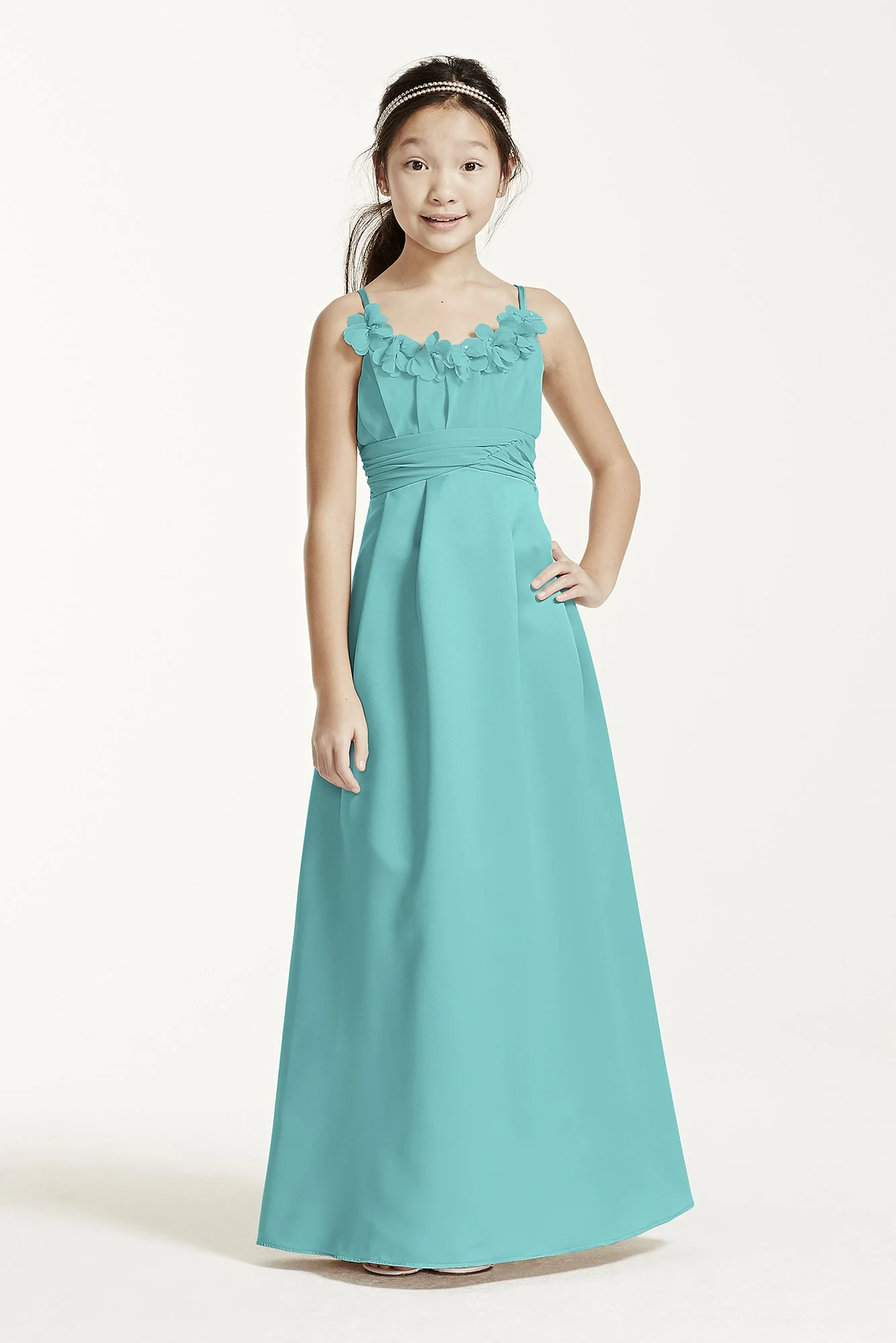 Satin and Chiffon Ball Gown with Ruched Waist - Image 22