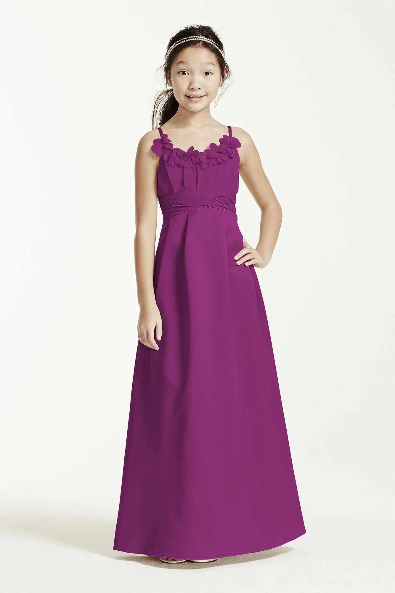 Satin and Chiffon Ball Gown with Ruched Waist - Image 24