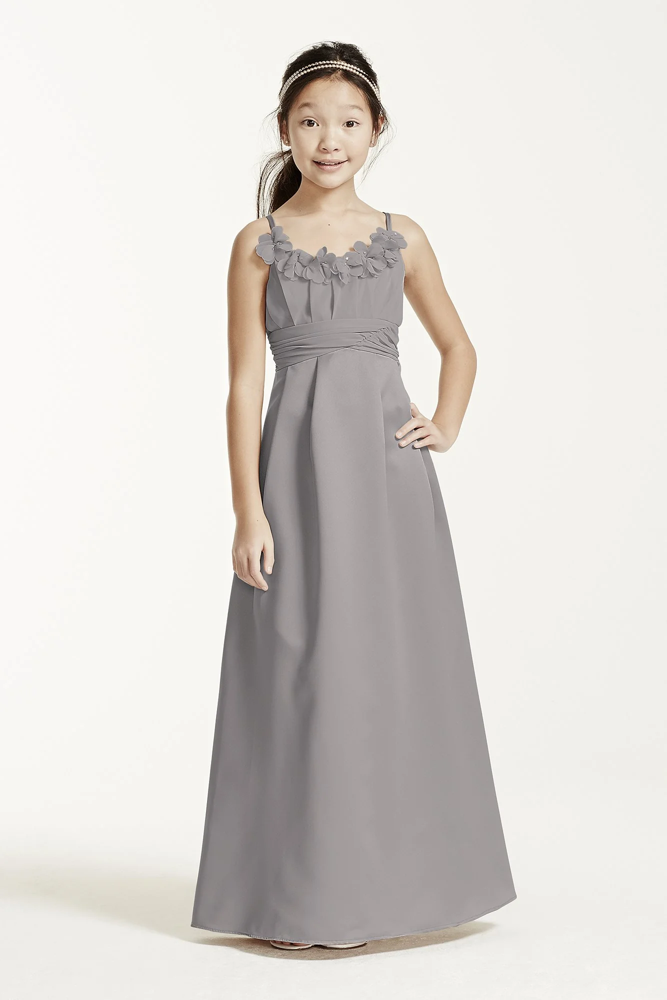 Satin and Chiffon Ball Gown with Ruched Waist - Image 25