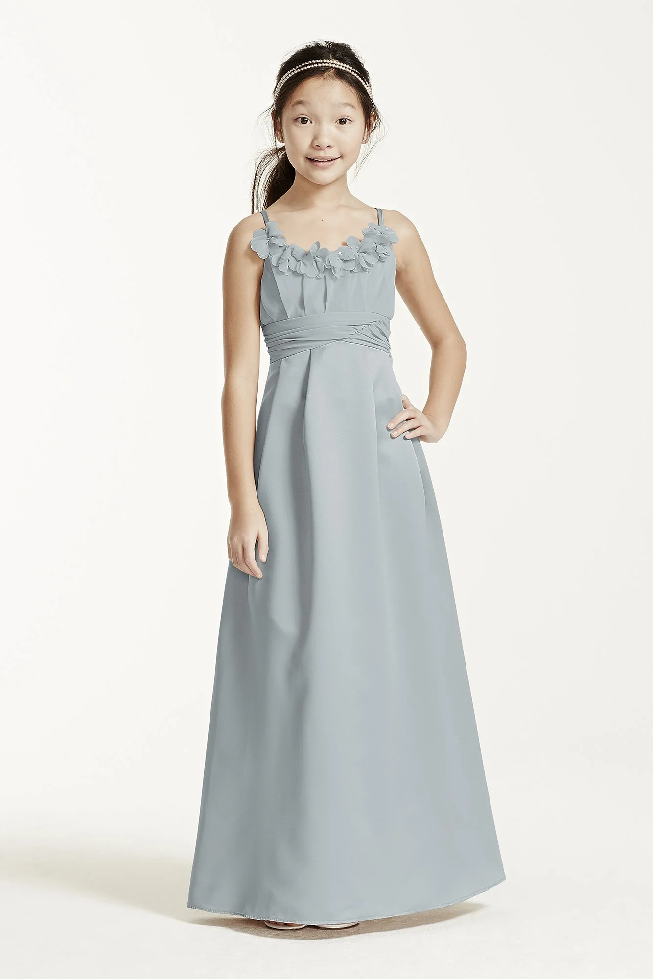 Satin and Chiffon Ball Gown with Ruched Waist - Image 29