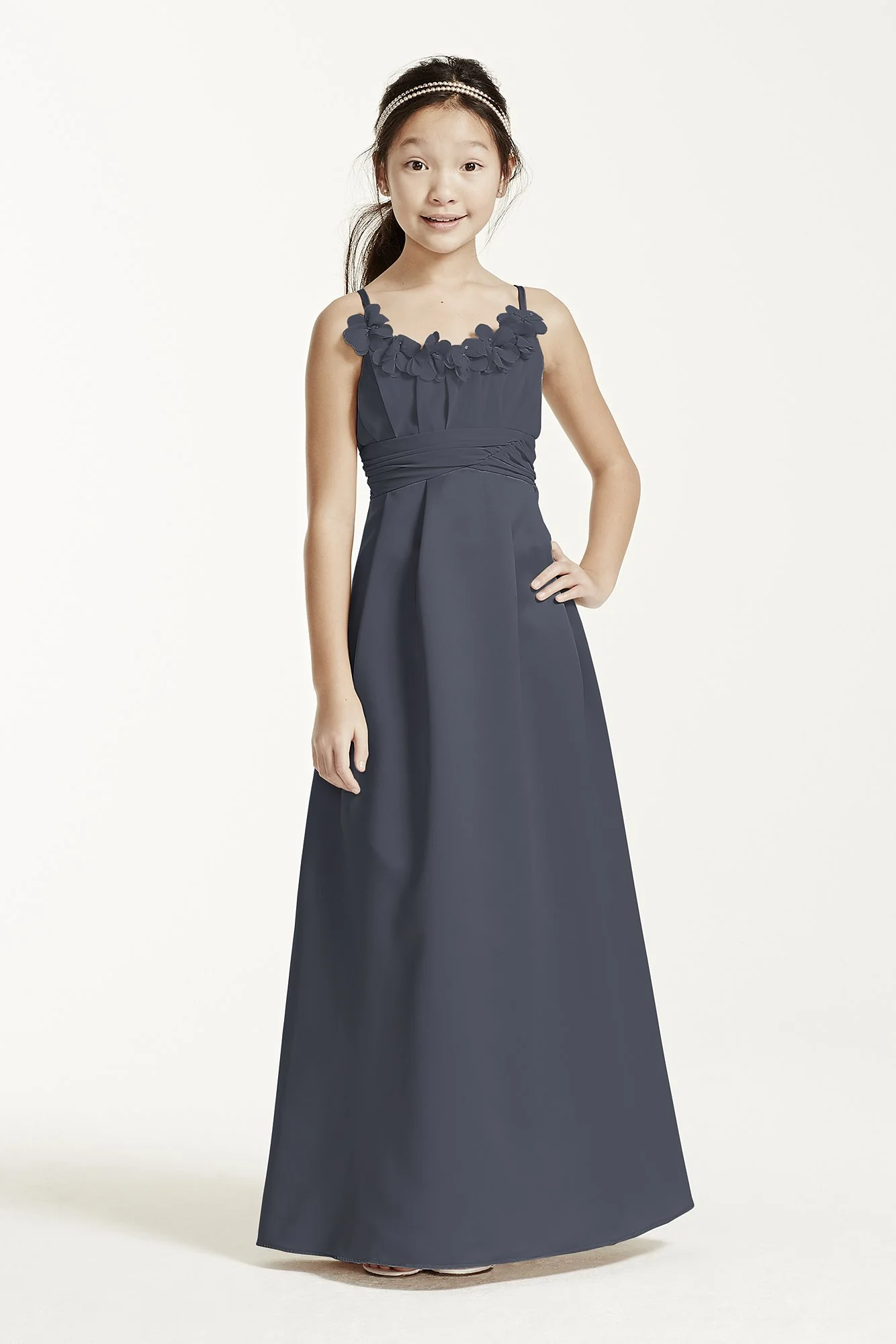 Satin and Chiffon Ball Gown with Ruched Waist - Image 3