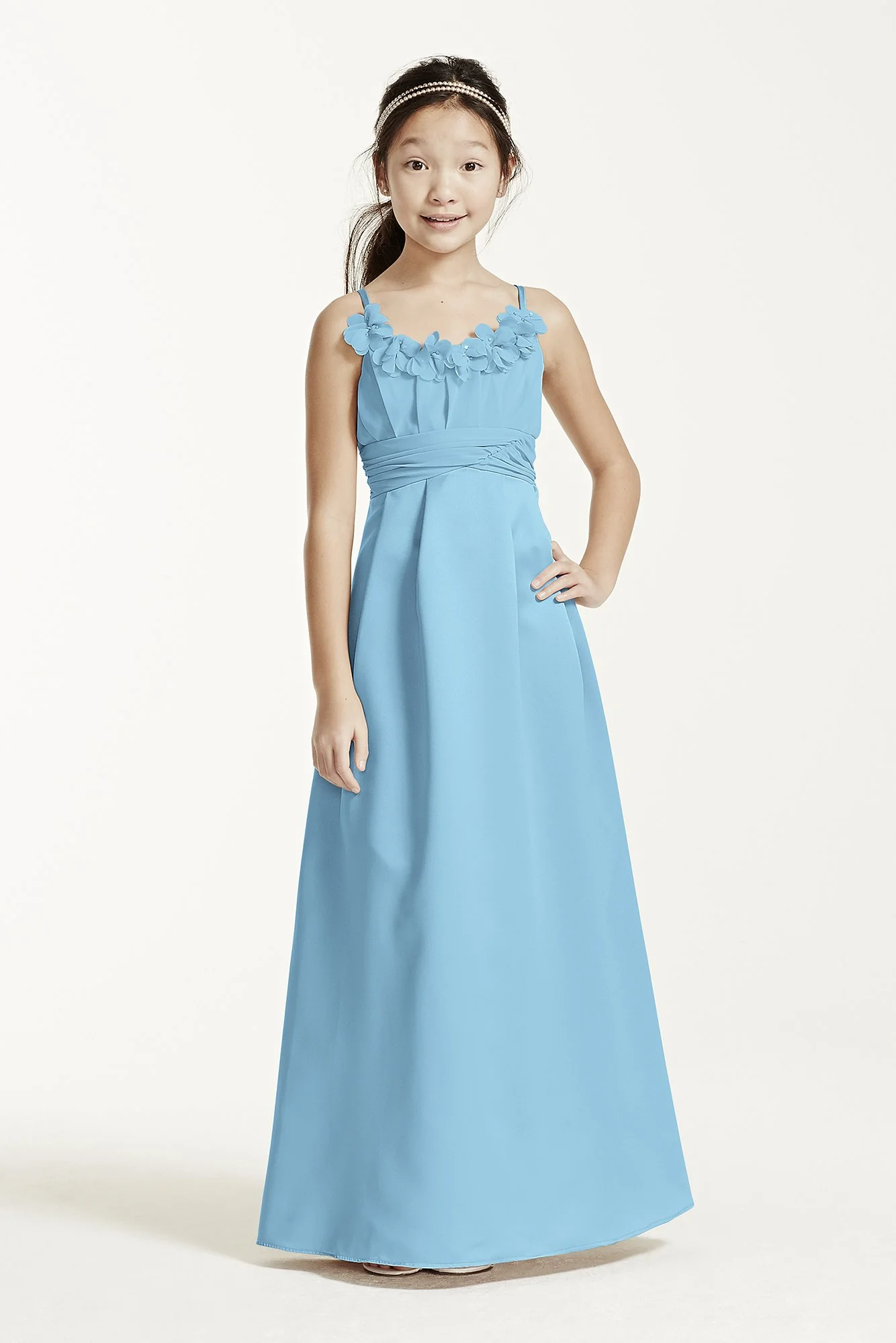 Satin and Chiffon Ball Gown with Ruched Waist - Image 30