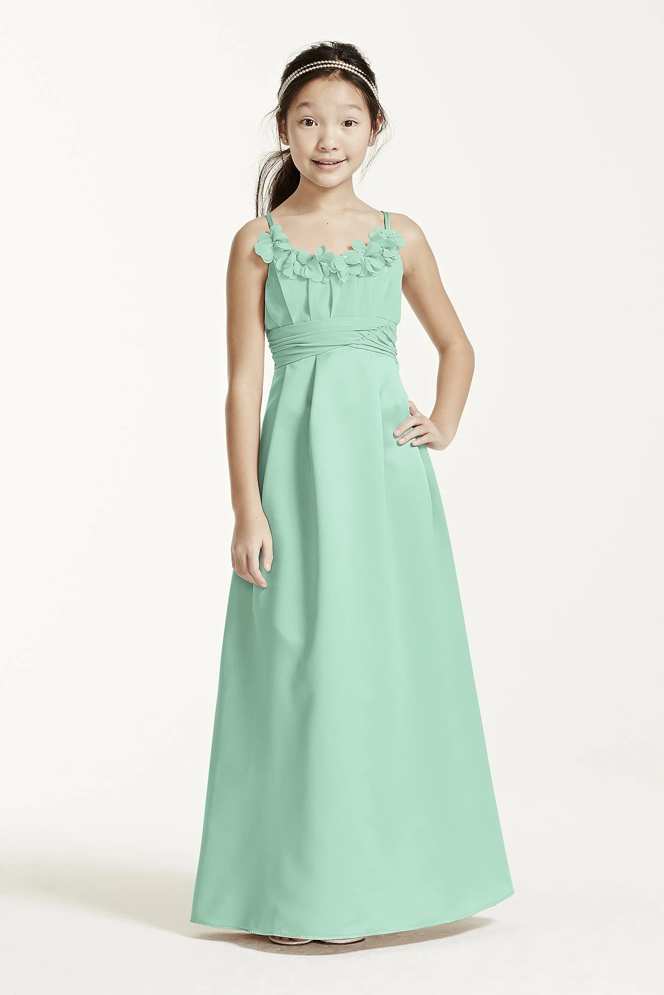 Satin and Chiffon Ball Gown with Ruched Waist - Image 31