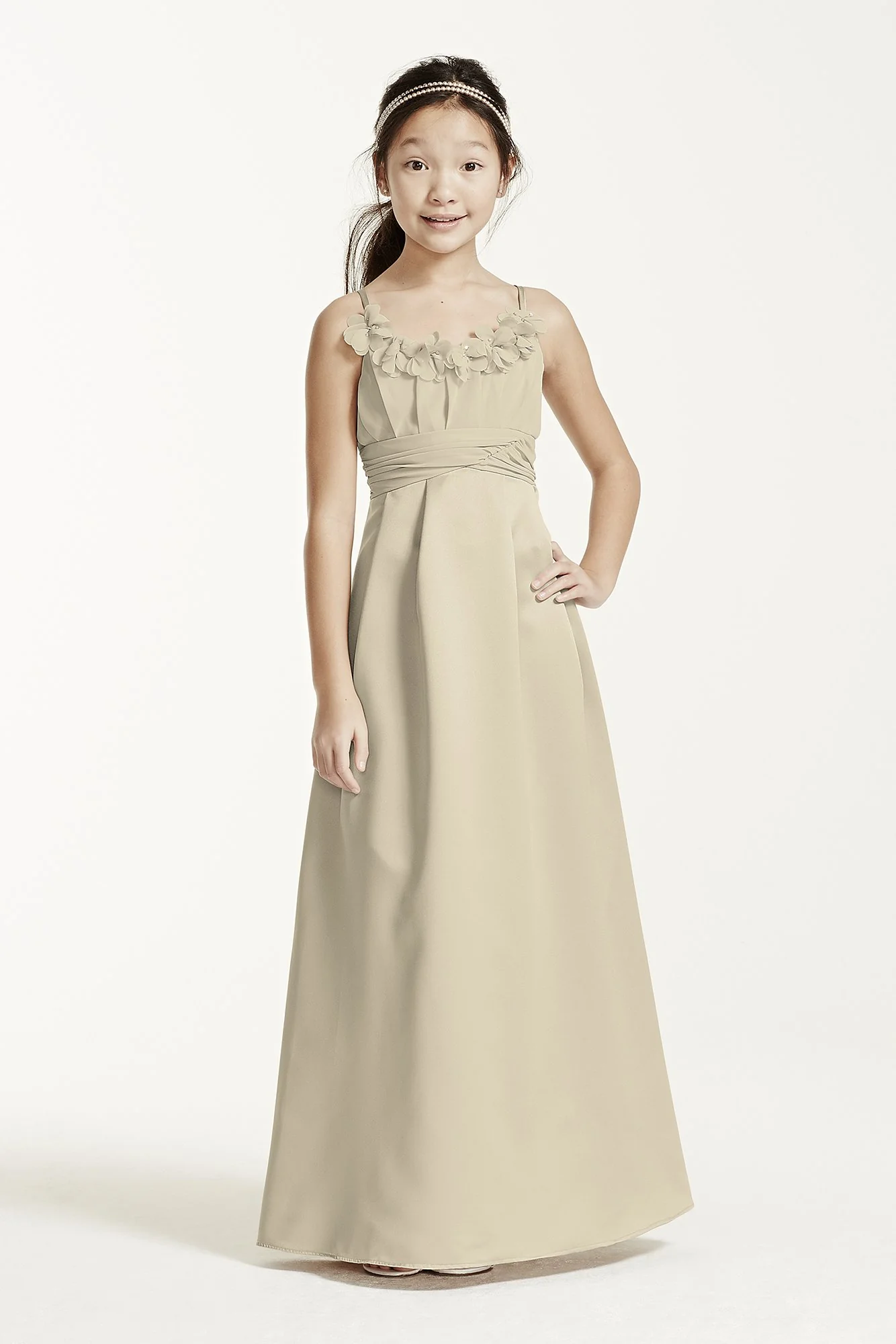 Satin and Chiffon Ball Gown with Ruched Waist - Image 33
