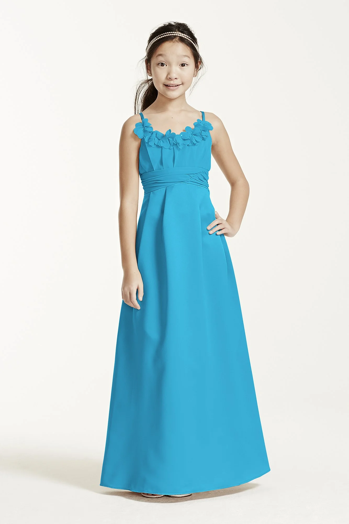 Satin and Chiffon Ball Gown with Ruched Waist - Image 35