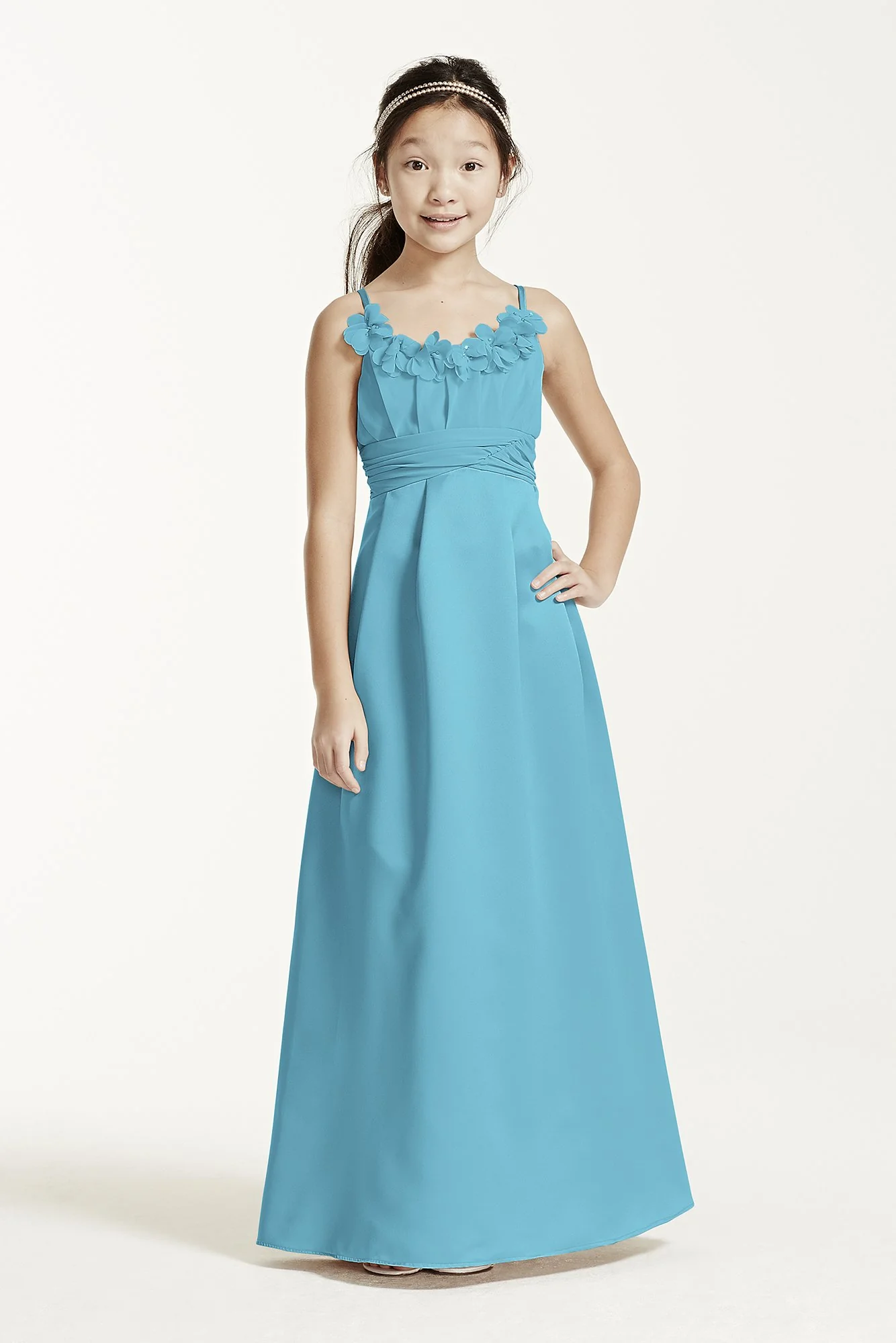 Satin and Chiffon Ball Gown with Ruched Waist - Image 36