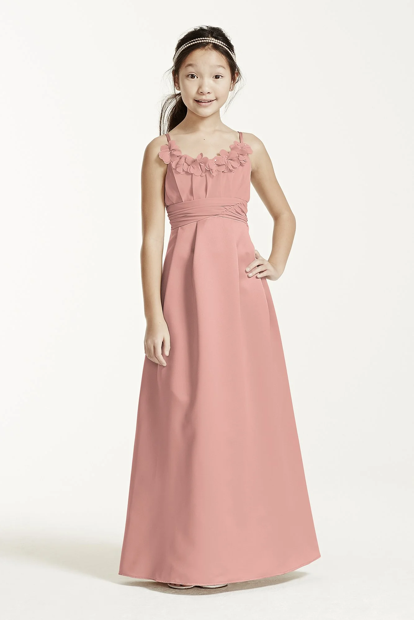 Satin and Chiffon Ball Gown with Ruched Waist - Image 40
