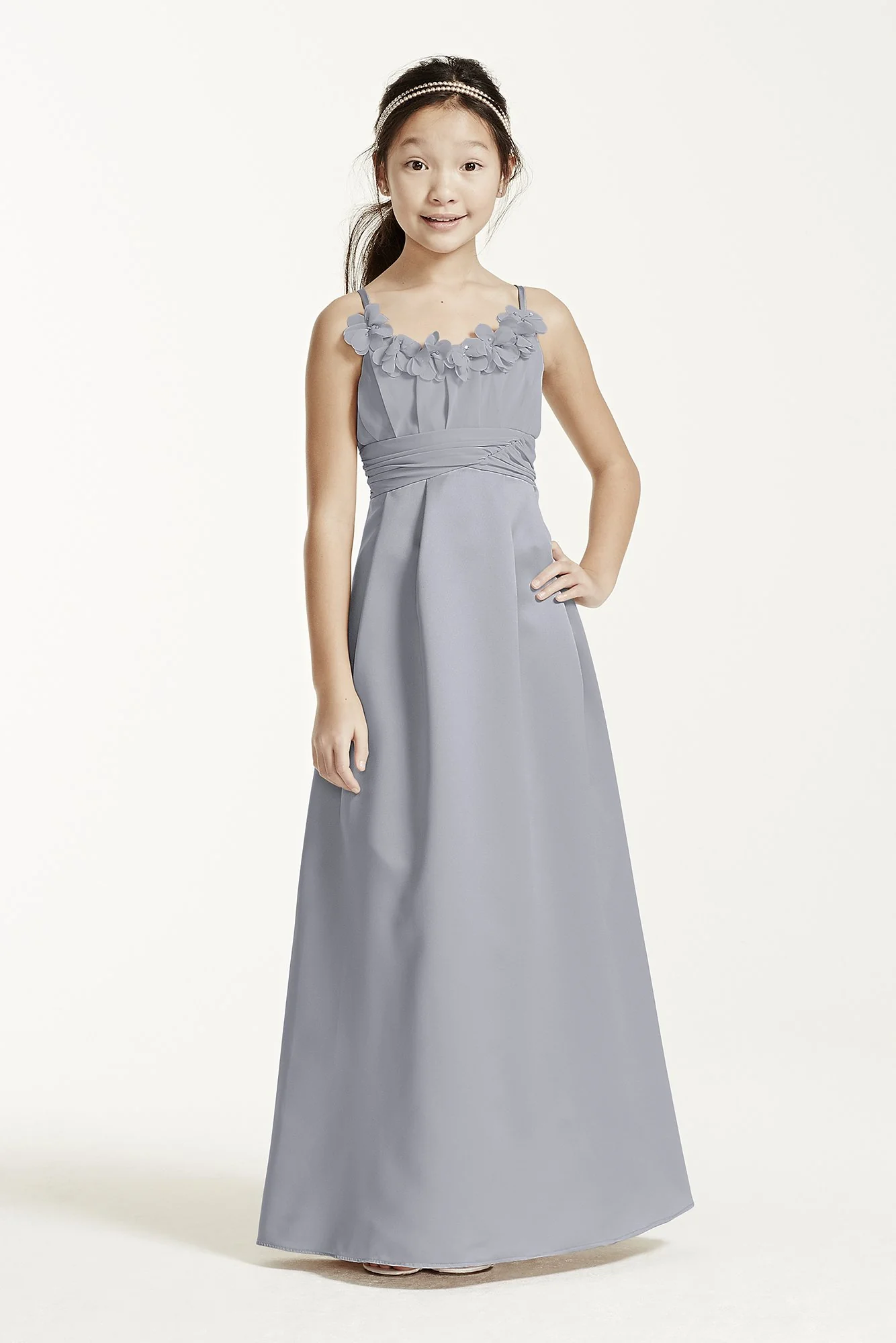 Satin and Chiffon Ball Gown with Ruched Waist - Image 42