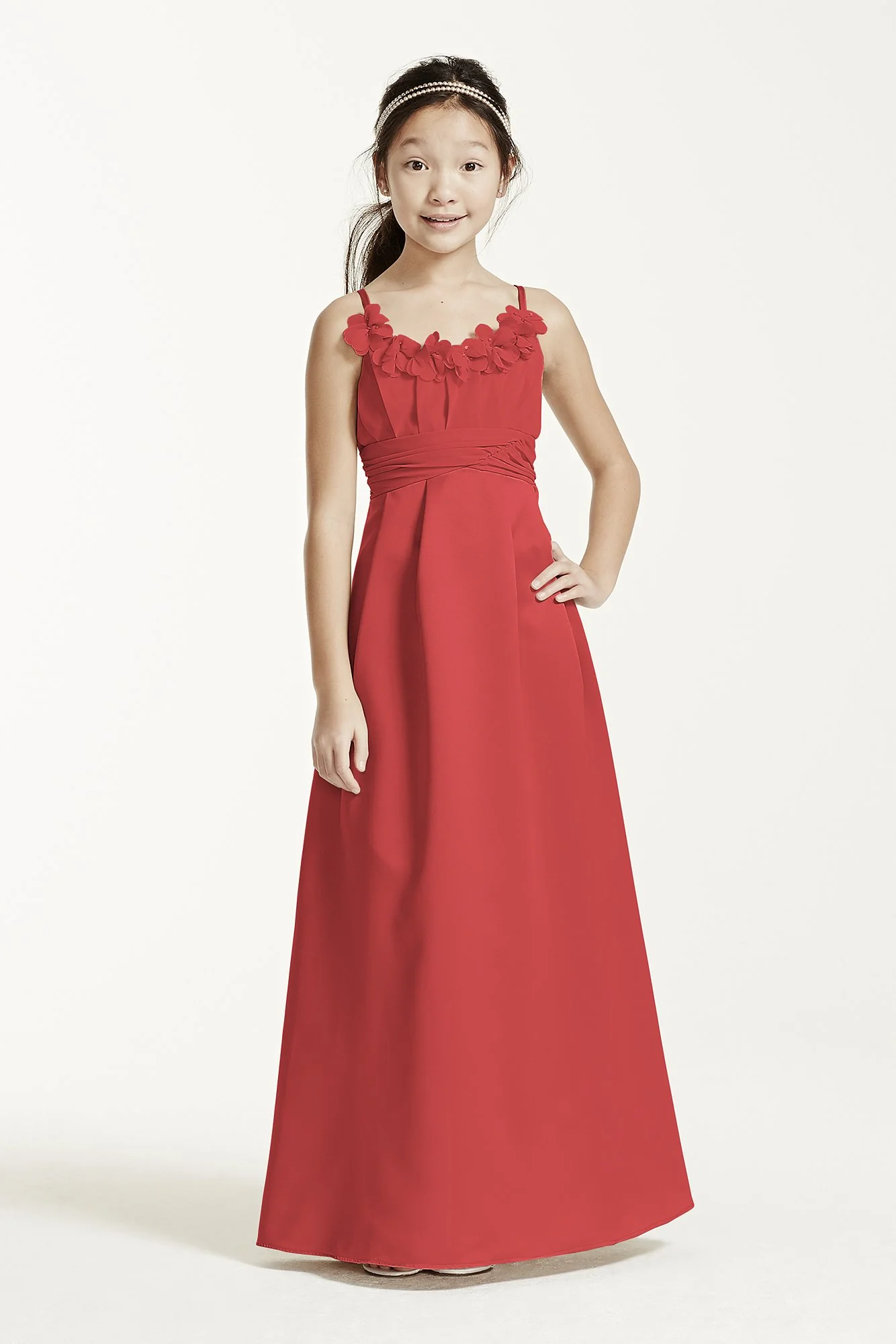 Satin and Chiffon Ball Gown with Ruched Waist - Image 44