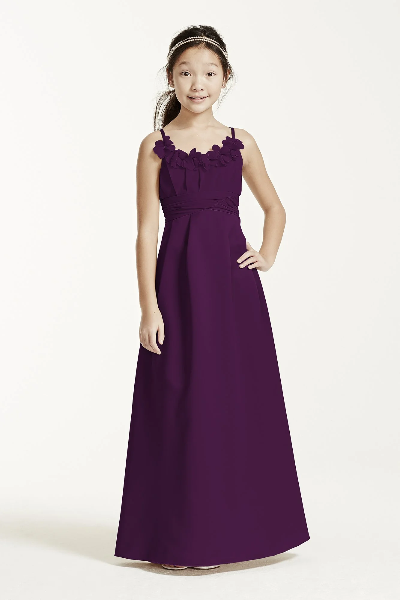 Satin and Chiffon Ball Gown with Ruched Waist - Image 46