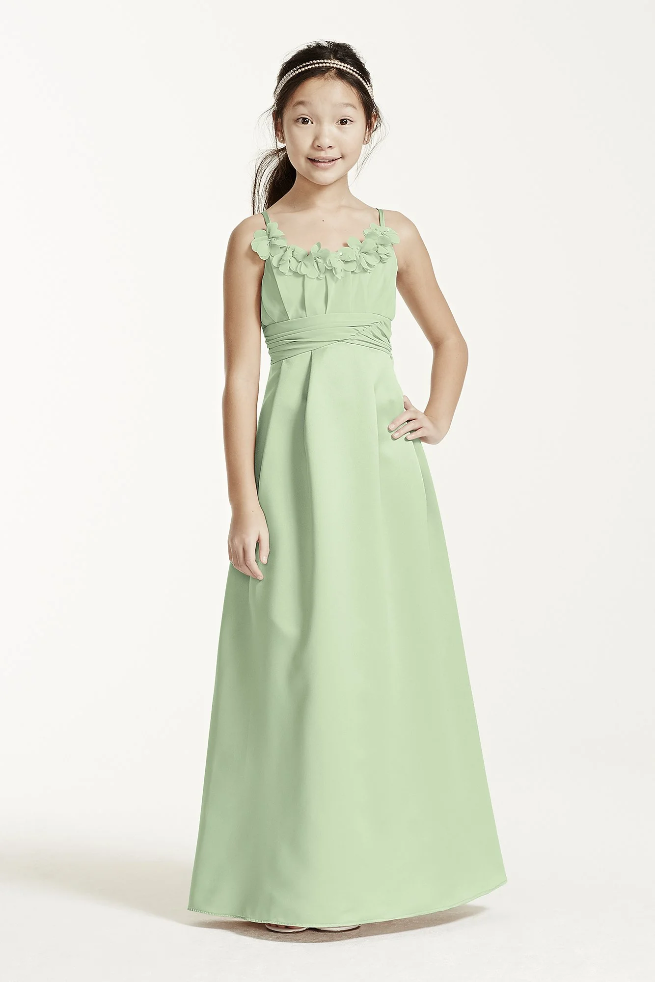 Satin and Chiffon Ball Gown with Ruched Waist - Image 48