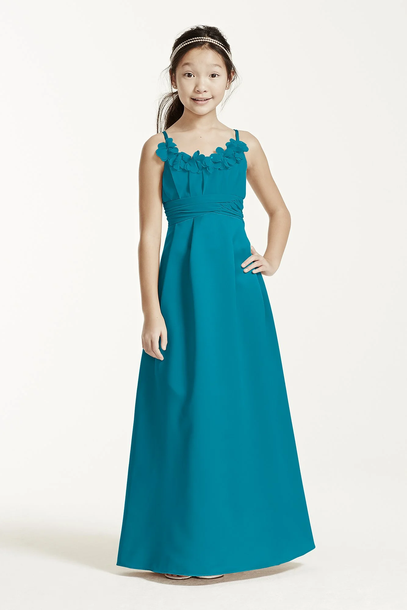 Satin and Chiffon Ball Gown with Ruched Waist - Image 49
