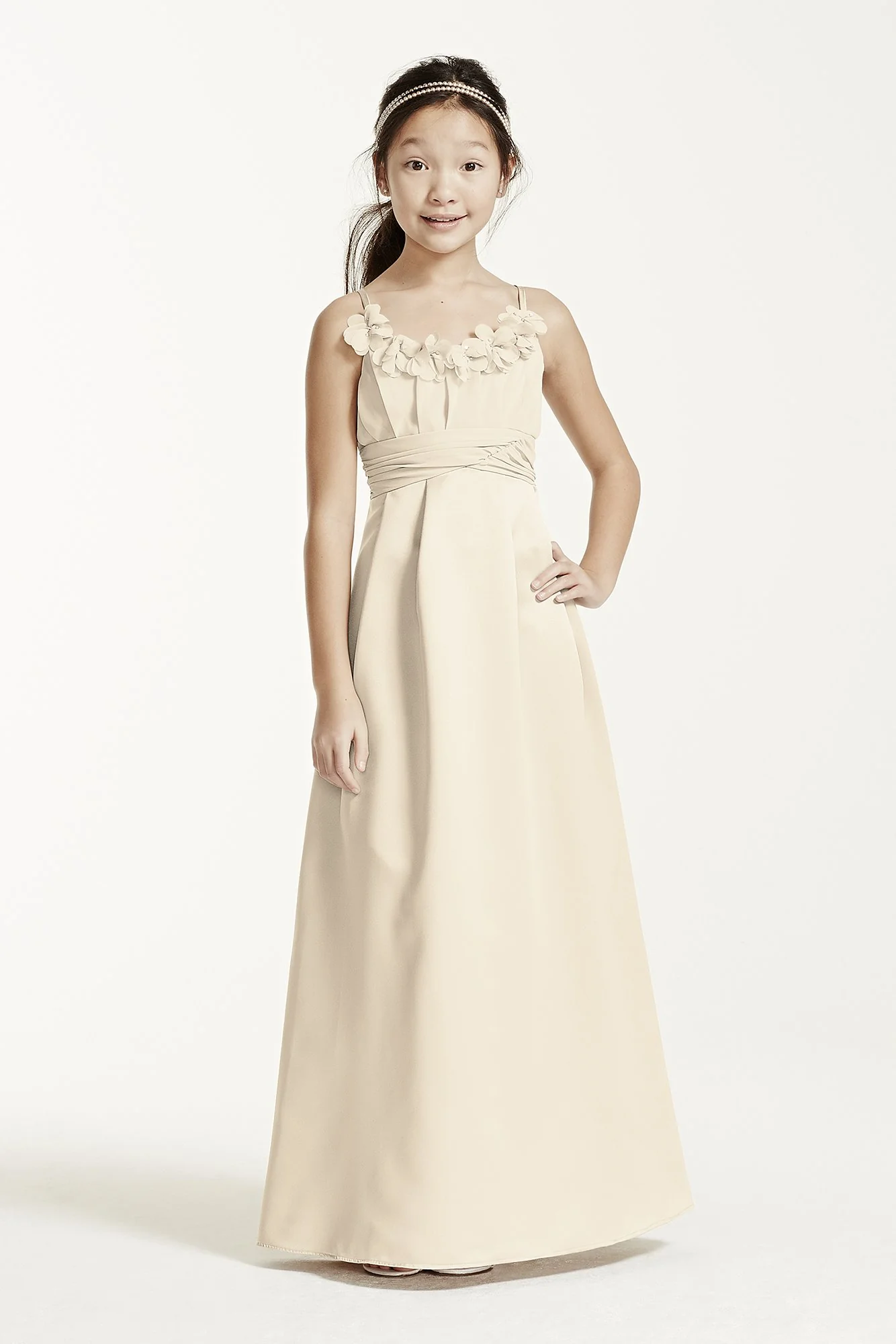 Satin and Chiffon Ball Gown with Ruched Waist - Image 5